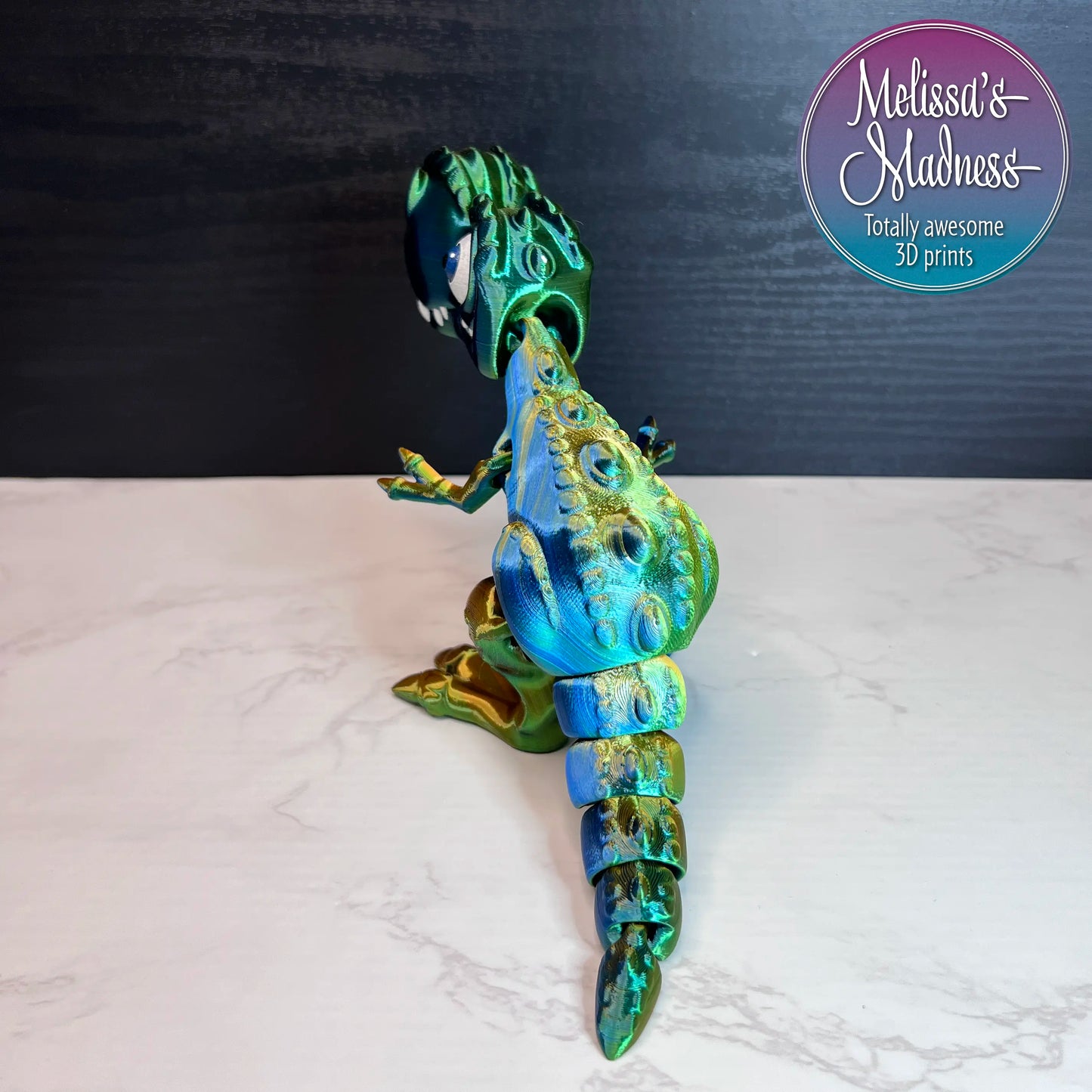 Articulated Tyrannosaurus Rex in Orange+Green+Blue Shifting Handcrafted Made in Montana Small Business 3D Printed