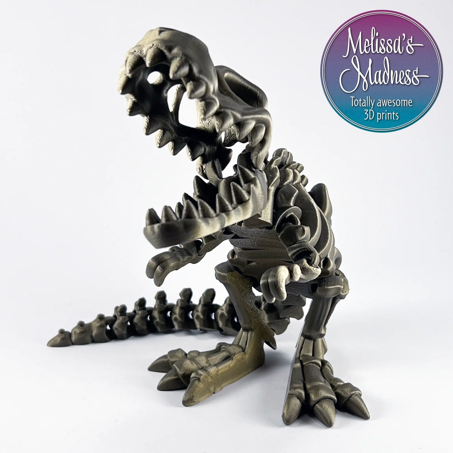 Articulated Tyrannosaurus Rex Skeleton Sustainable Gift Shop Collectible Biodegradable PLA in Bronze