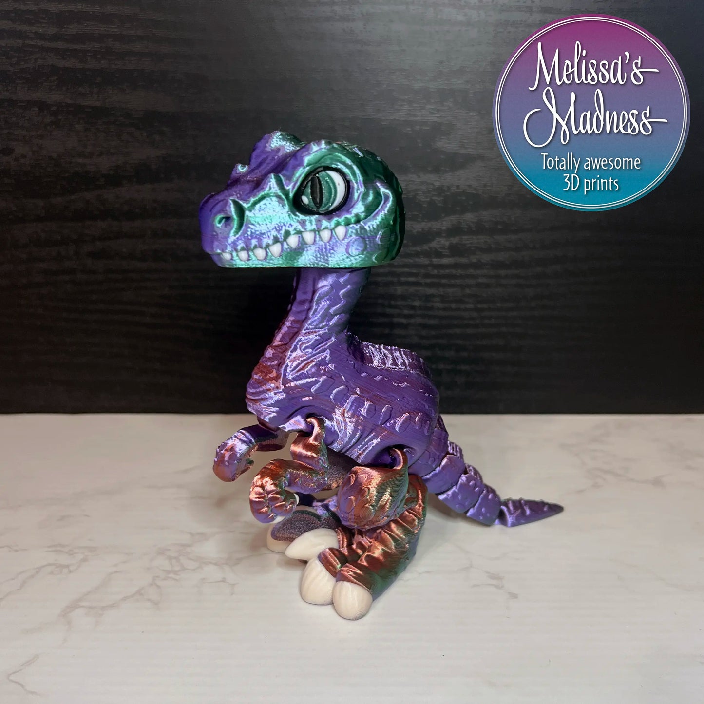 3D Printed Velociraptor in Purple+Green+Copper Shifting Made in Montana Small Business Handcrafted Collectible