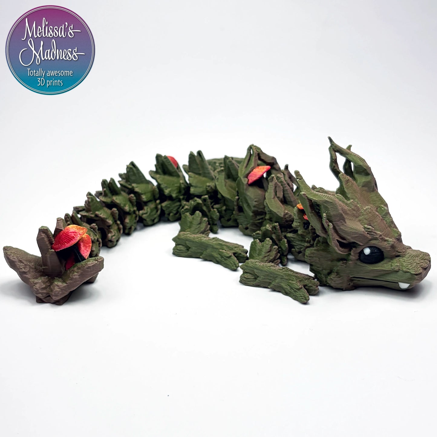 Woodland Baby Dragon in Brown+Dark Green Matte Shifting desk fidget articulated flexible 3D printed collector item