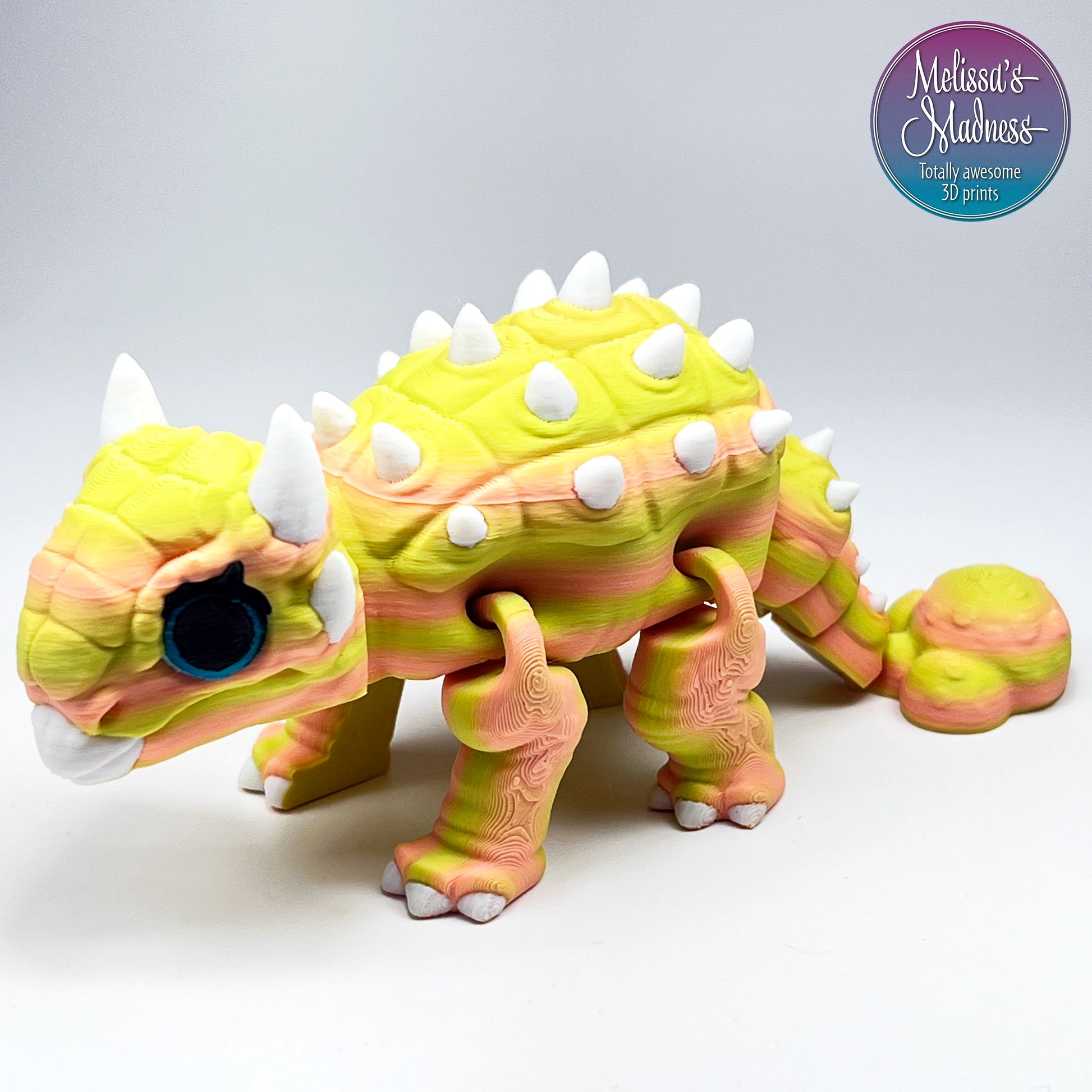 Articulated Ankylosaurus in Pastel Spring PLA bioplastic eco-friendly model made with hydropower