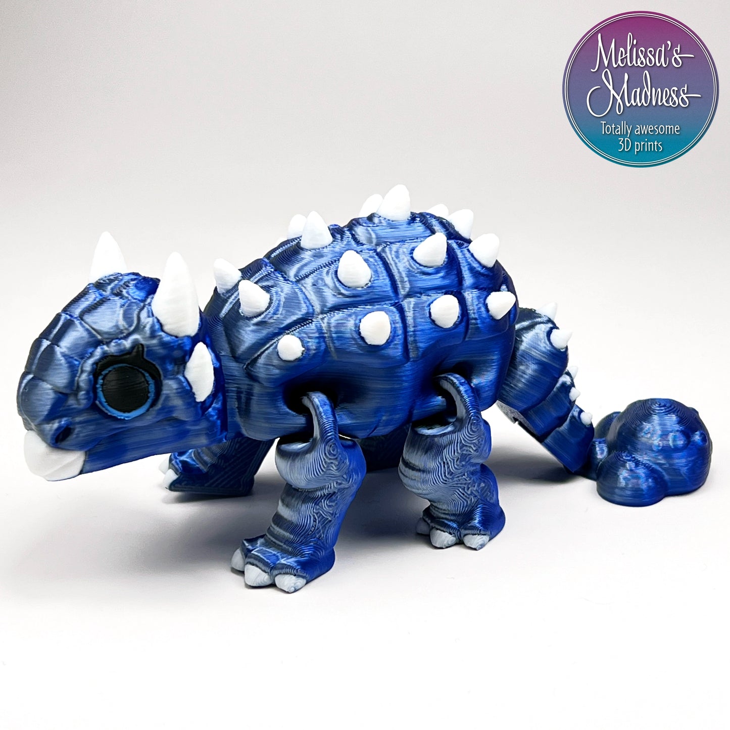 Flexi Ankylosaurus in Blue+Silver articulated desk fidget display piece 3D printed