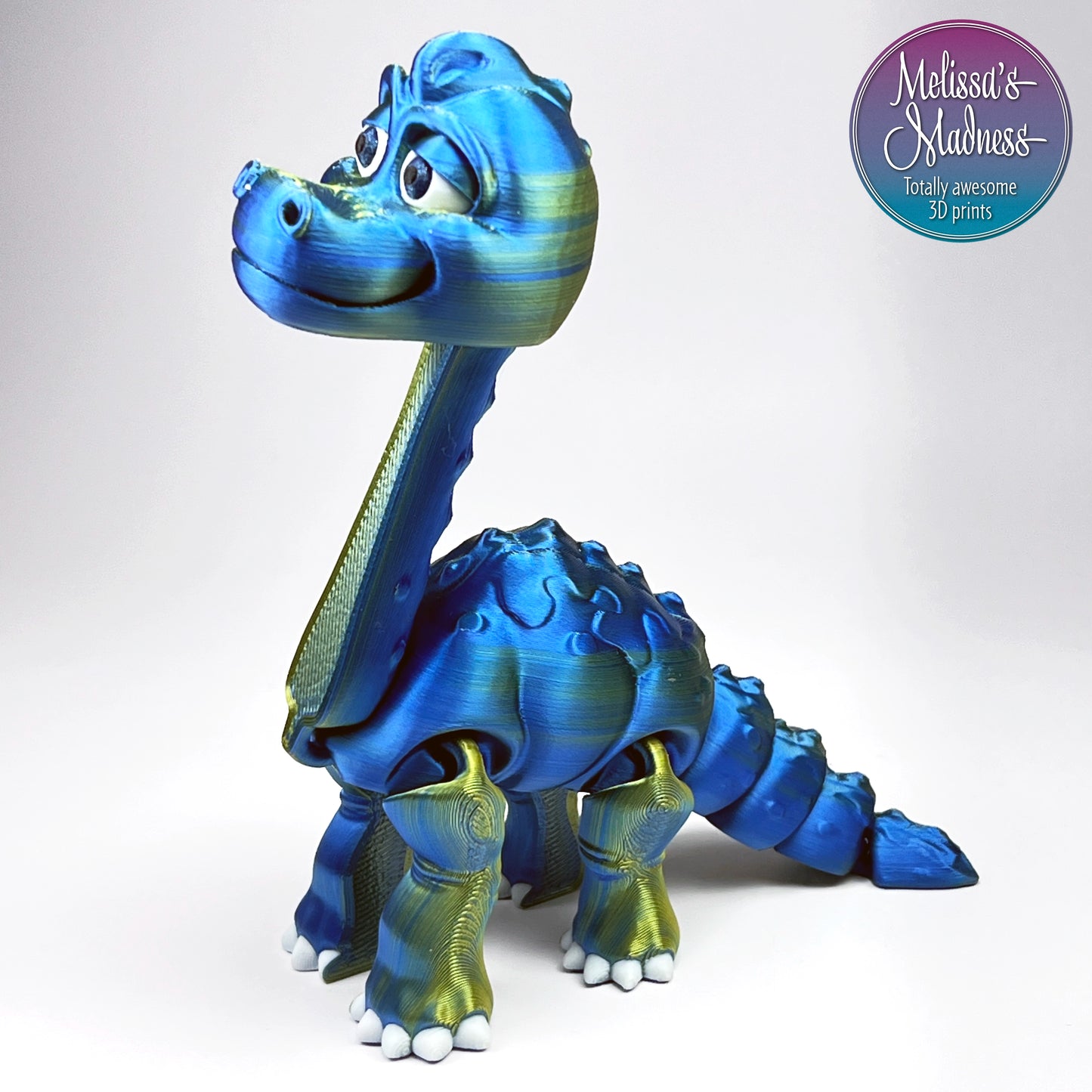 Brachiosaurus in Sapphire+Gold Shifting flexi figurine industrially compostable biodegradable 3D printed