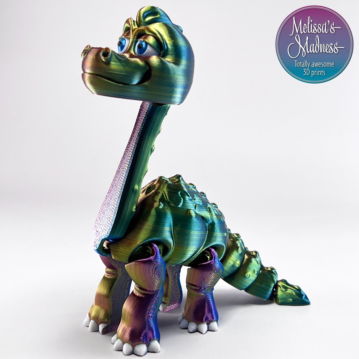 Handcrafted Brachiosaurus in Red+Yellow+Blue Shifting Flexi Collectible Made in Montana Woman-Owned