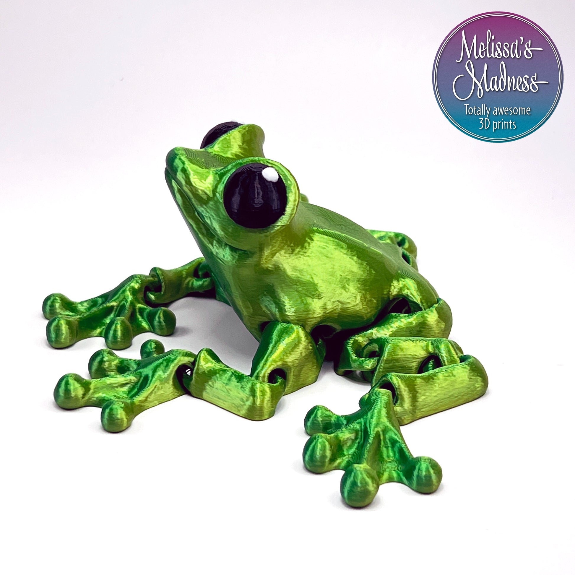3D printed articulated Cinder Frog in Yellow+Green Shifting flexi movement collectible figurine