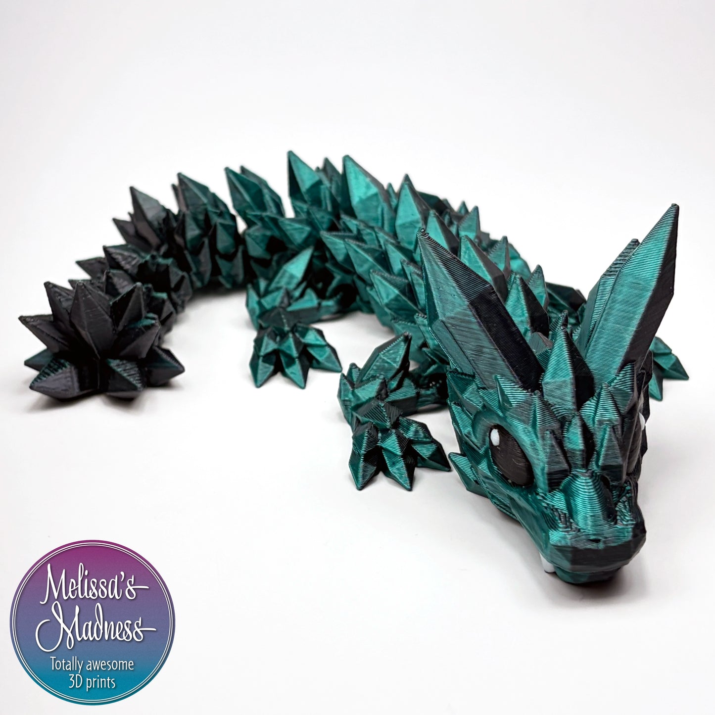 Articulated Baby Crystal Dragon in Black+Emerald Shifting handcrafted Made in Montana small business 3D printed