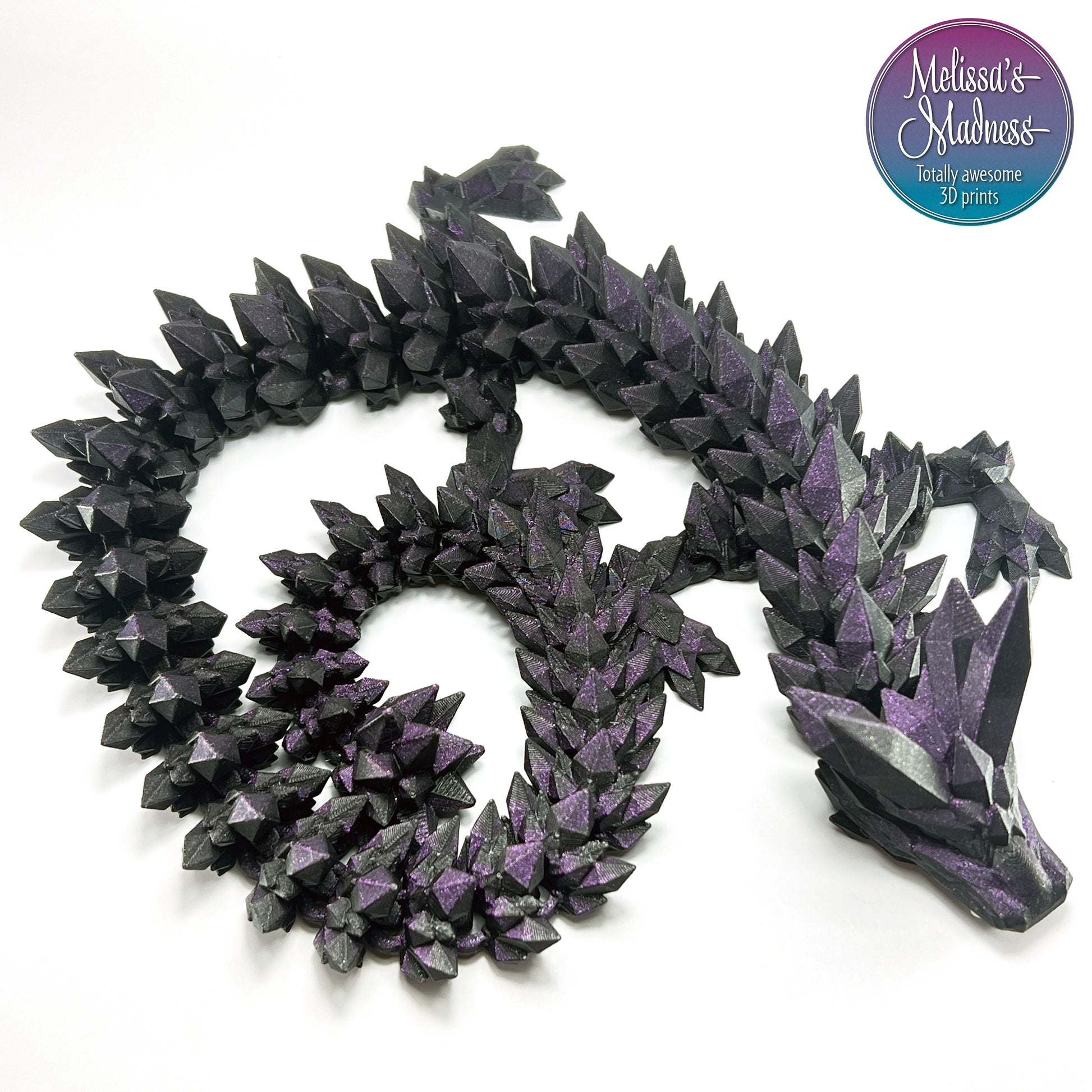 Crystal Dragon in Amethyst Sparkle flexible desk fidget articulating 3D printed display piece
