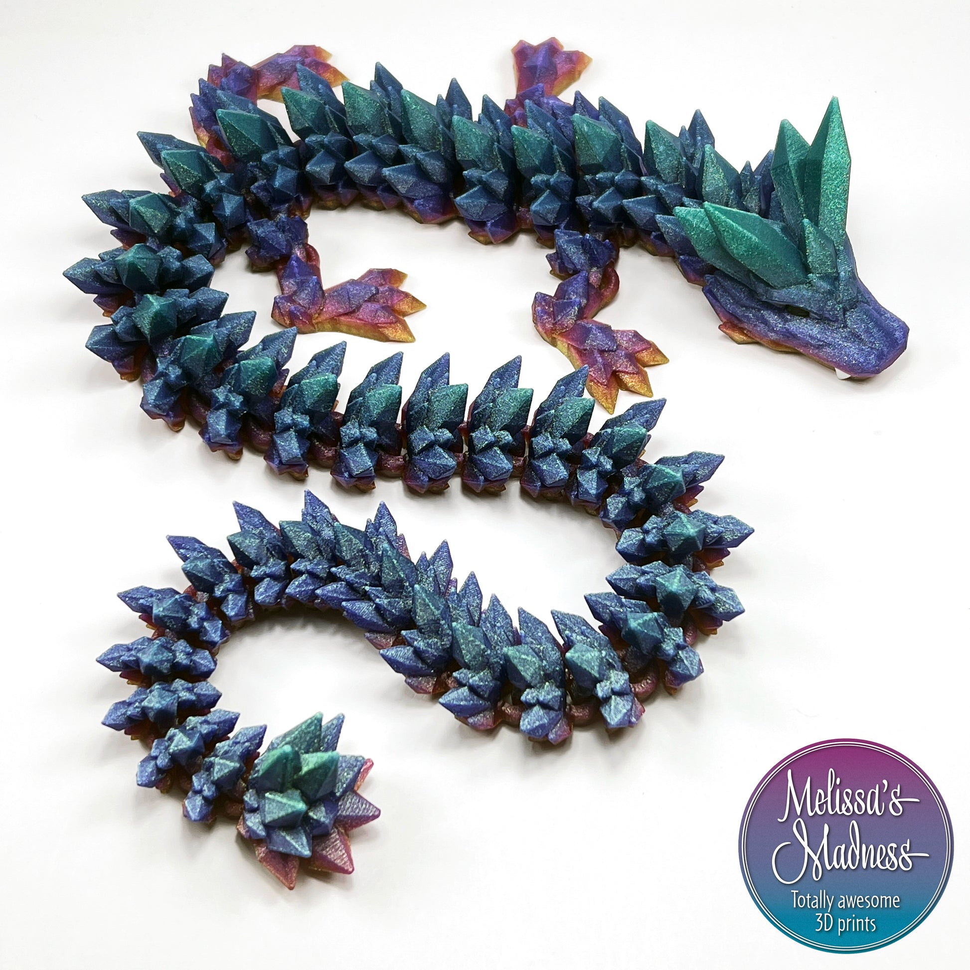Crystal Dragon in Shimmer Rainbow articulating fidget collectible flexible 3D printed model