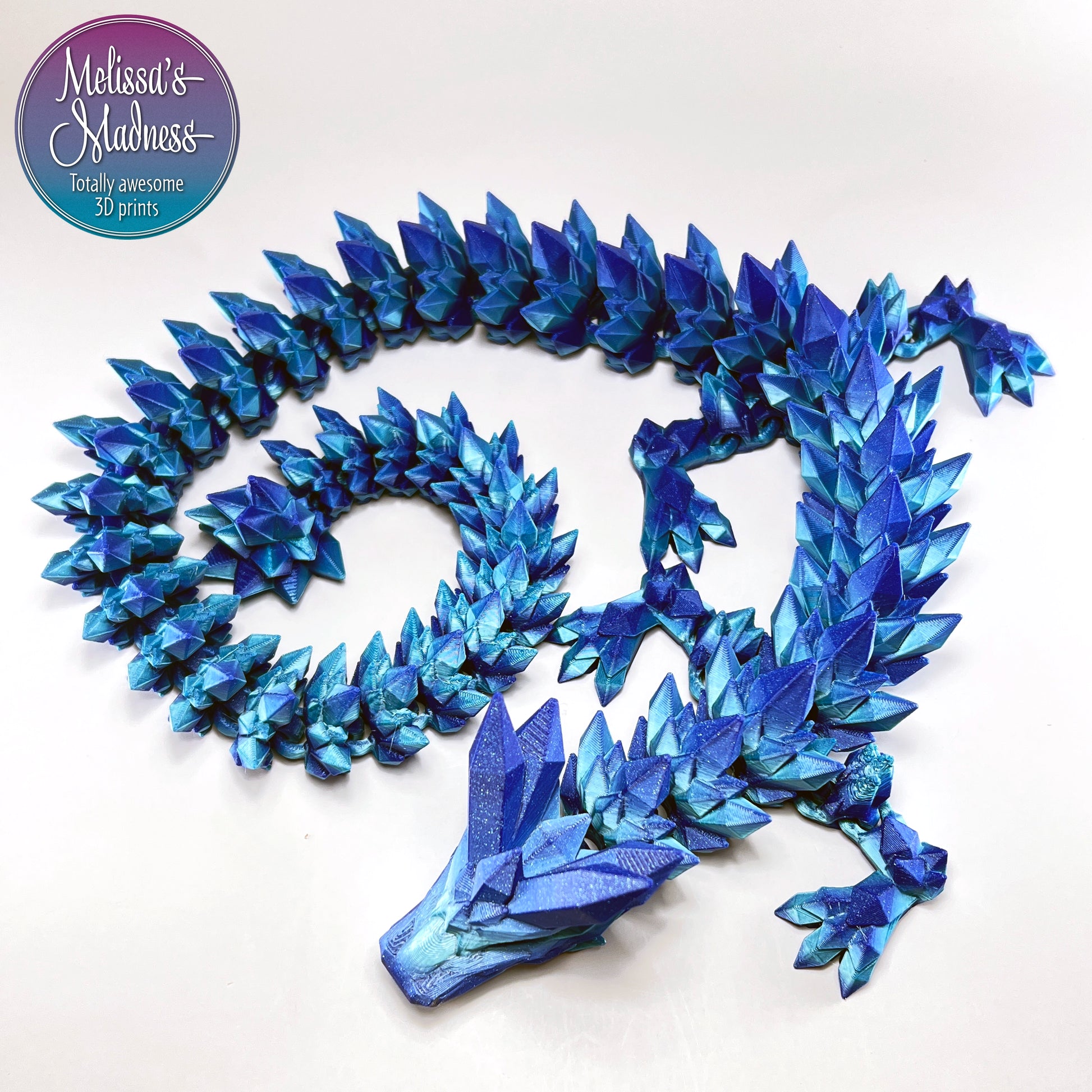 Crystal Dragon in Ocean articulated Made in USA woman-owned small business figurine