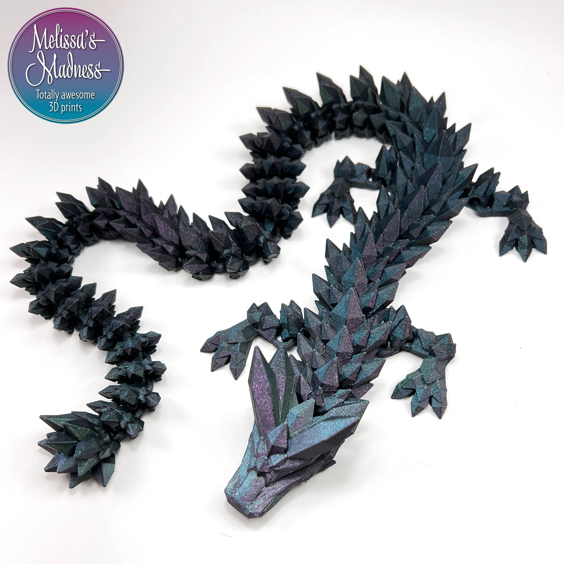 Crystal Dragon in Blue+Green+Rose Red Glitter Shifting