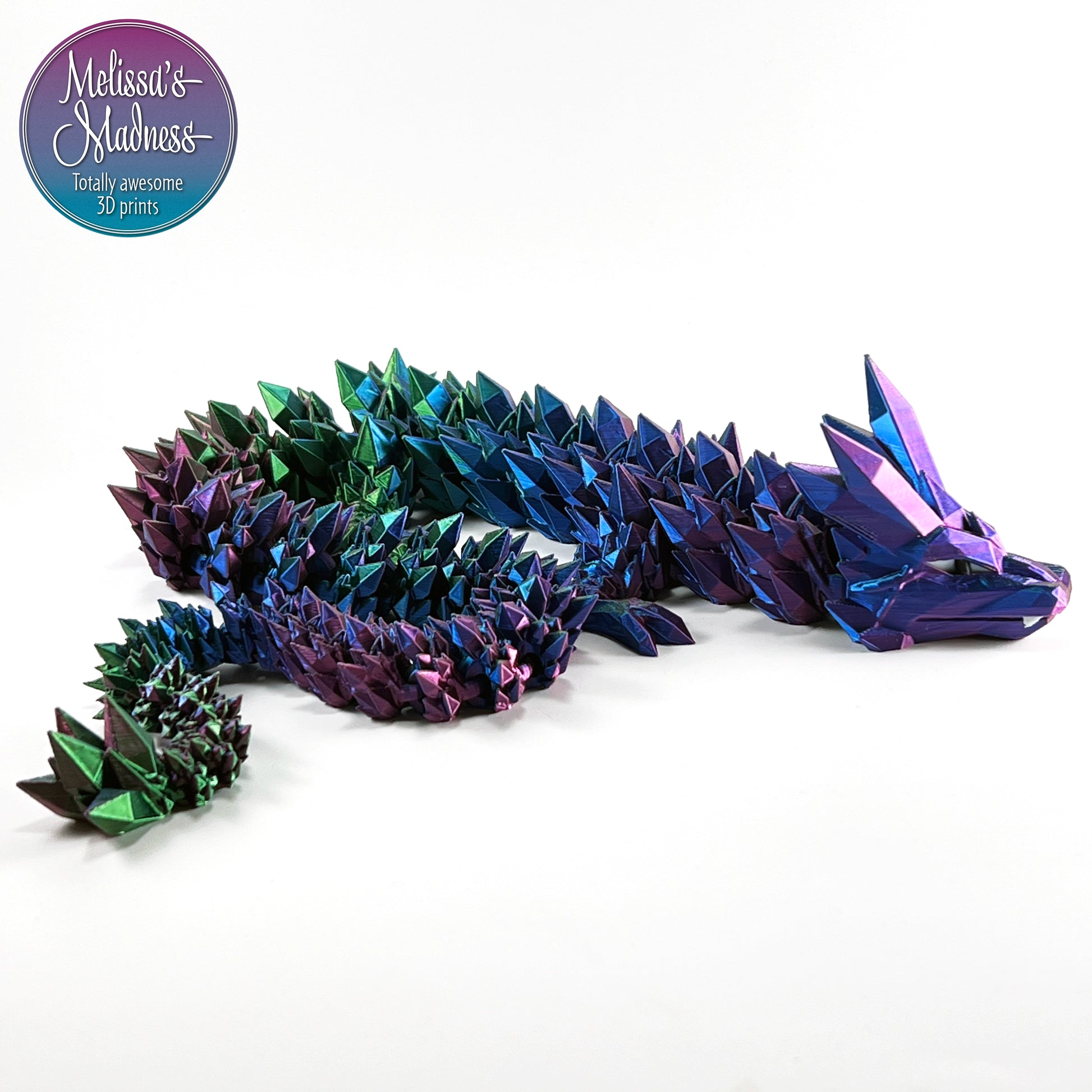 Articulated Crystal Dragon in Red+Green+Blue Shifting handcrafted Made in Montana small business 3D printed
