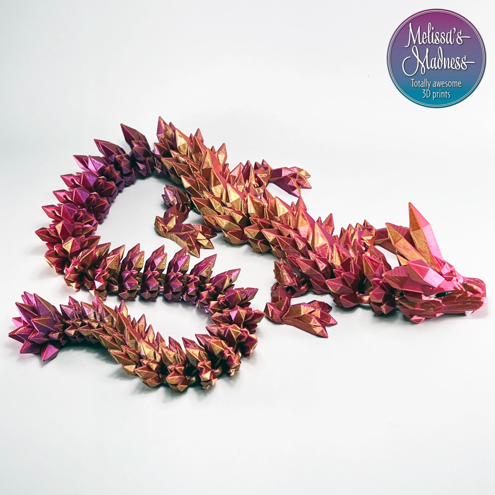 3D printed articulated Crystal Dragon in Purple+Red+Gold Shifting flexi movement collectible figurine