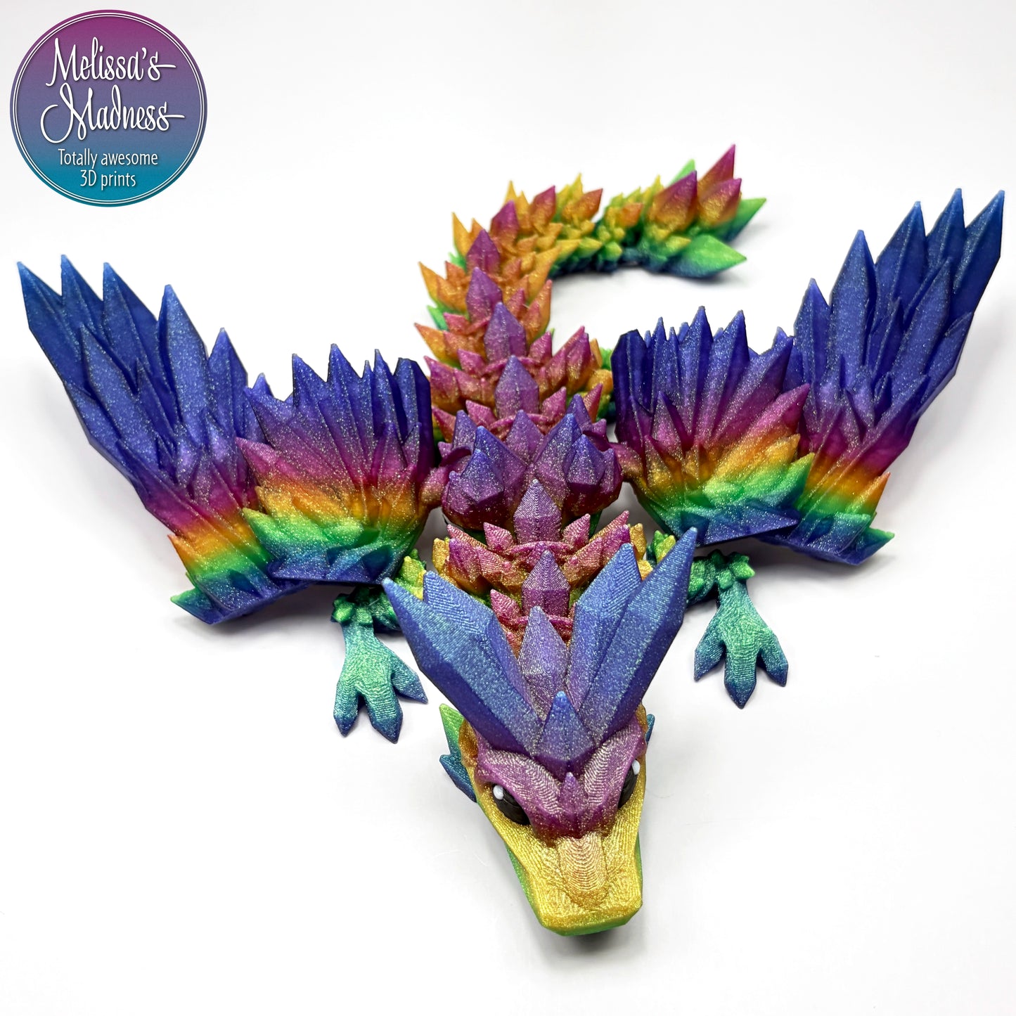3D printed Crystalwing Baby Dragon in MIdnight Rainbow Made in Montana small business handcrafted collectible