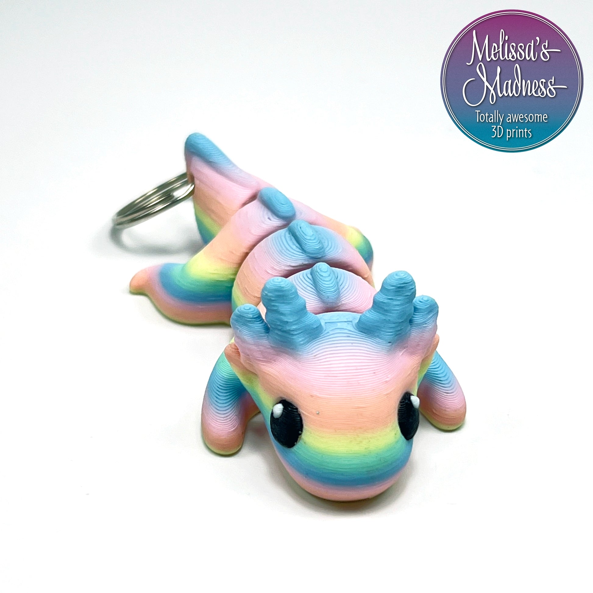 Hydropower Made Cute Axolotl Chunky Keychain in Pastel Spectrum Articulated Model Industrially Compostable PLA Bioplastic