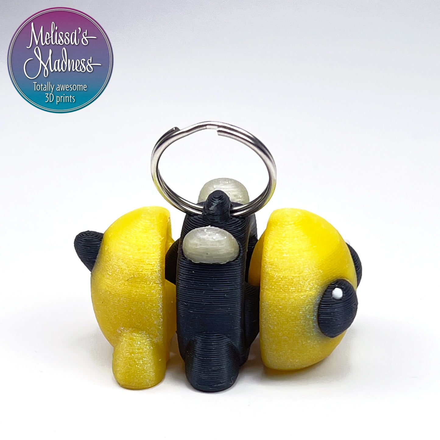Articulated Cute Bee Chunky Keychain in Sparkling Solar & Diamonds Are Forever Flexible Collectible Figurine 3D Printed Fidget