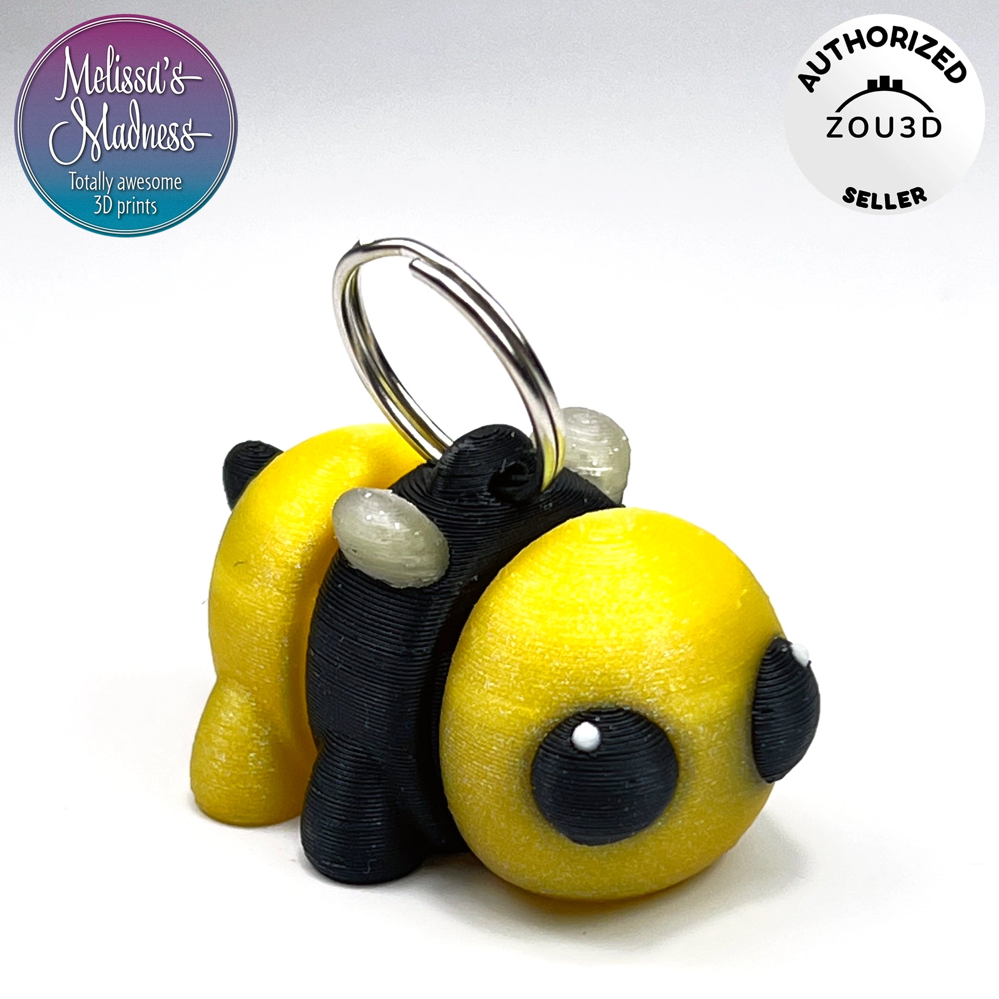 Articulated Cute Bee Chunky Keychain in Sparkling Solar & Diamonds Are Forever PLA Bioplastic Eco-Friendly Model Made with Hydropower