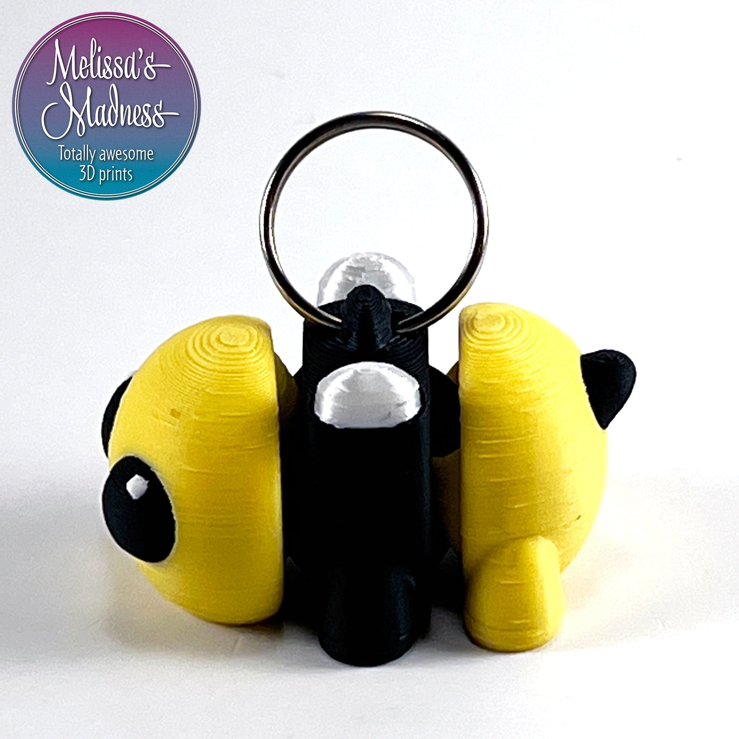 Articulated Cute Bee Chunky Keychain in Lemon & Pearl White Small Business Made in USA Handcrafted 3D Printed