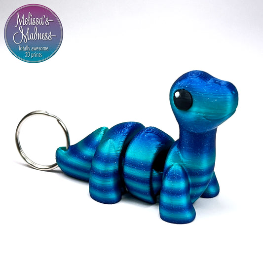 3D Printed Cute Brontosaurus Chunky Keychain in Ocean Wholesale Gift Shop Supplier Museum Store Collectible