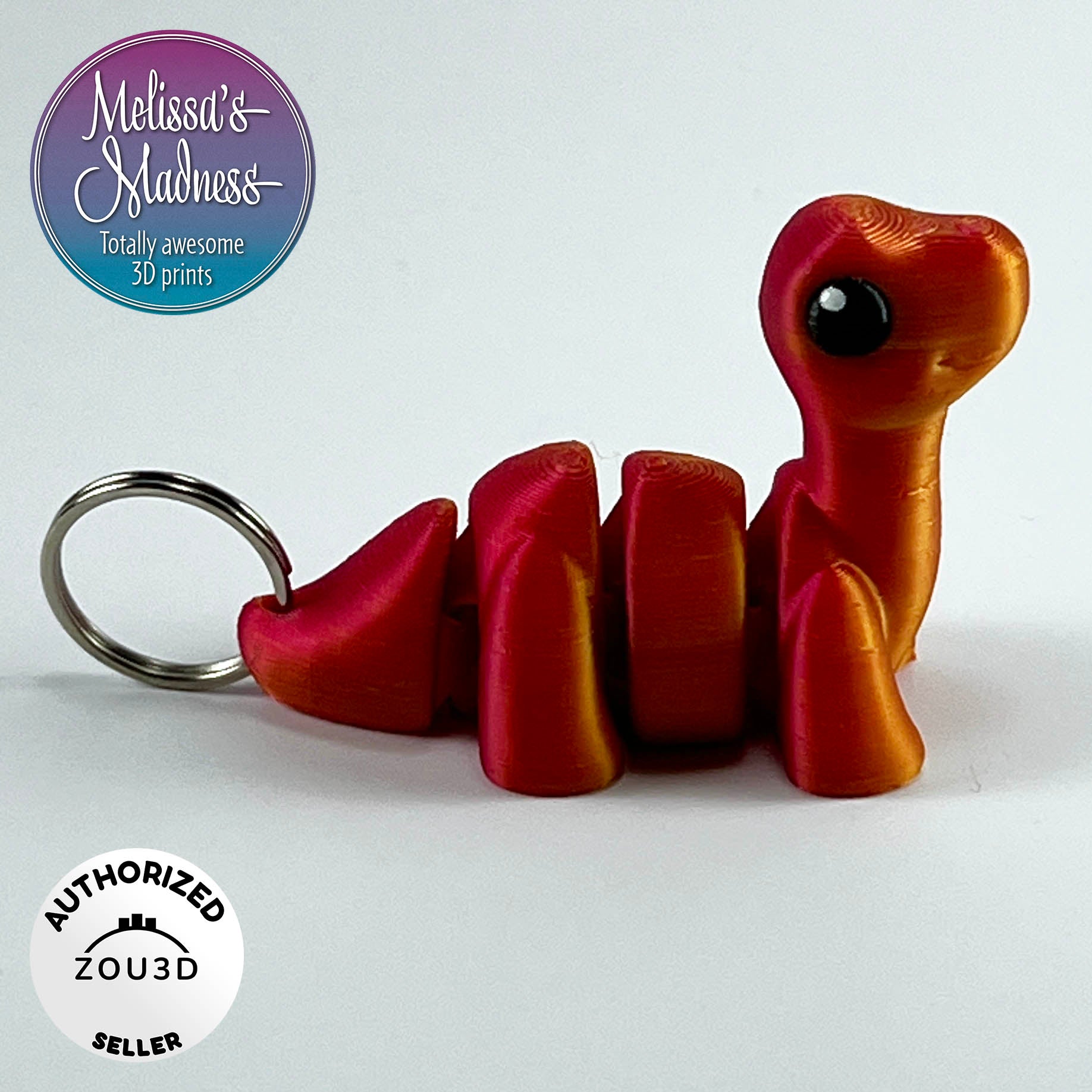 Cute Brontosaurus Keychain in Red+Gold Shifting