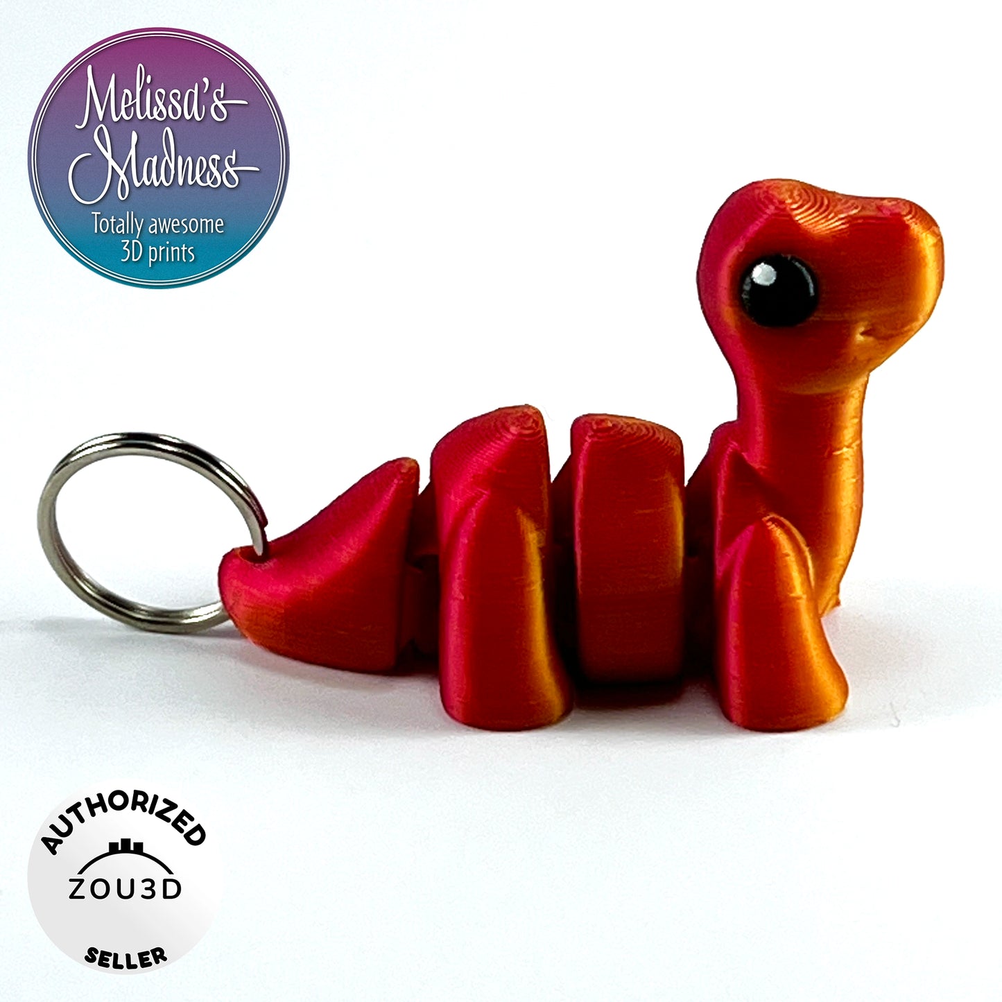Wholesale Cute Brontosaurus Chunky Keychain in Red+Gold Shifting Flexi Collectible Gift Shop 3D Printed Model