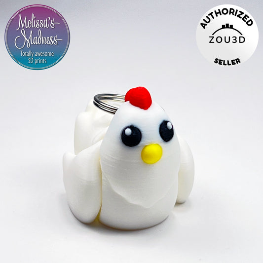 Eco-Friendly Articulated Cute Chicken Chunky Keychain in White Compostable Bioplastic Figurine
