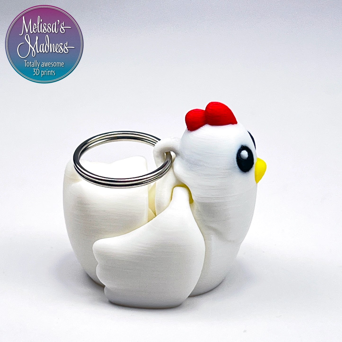 Cute Chicken Chunky Keychain in White Articulated Made in USA Woman-Owned Small Business Figurine