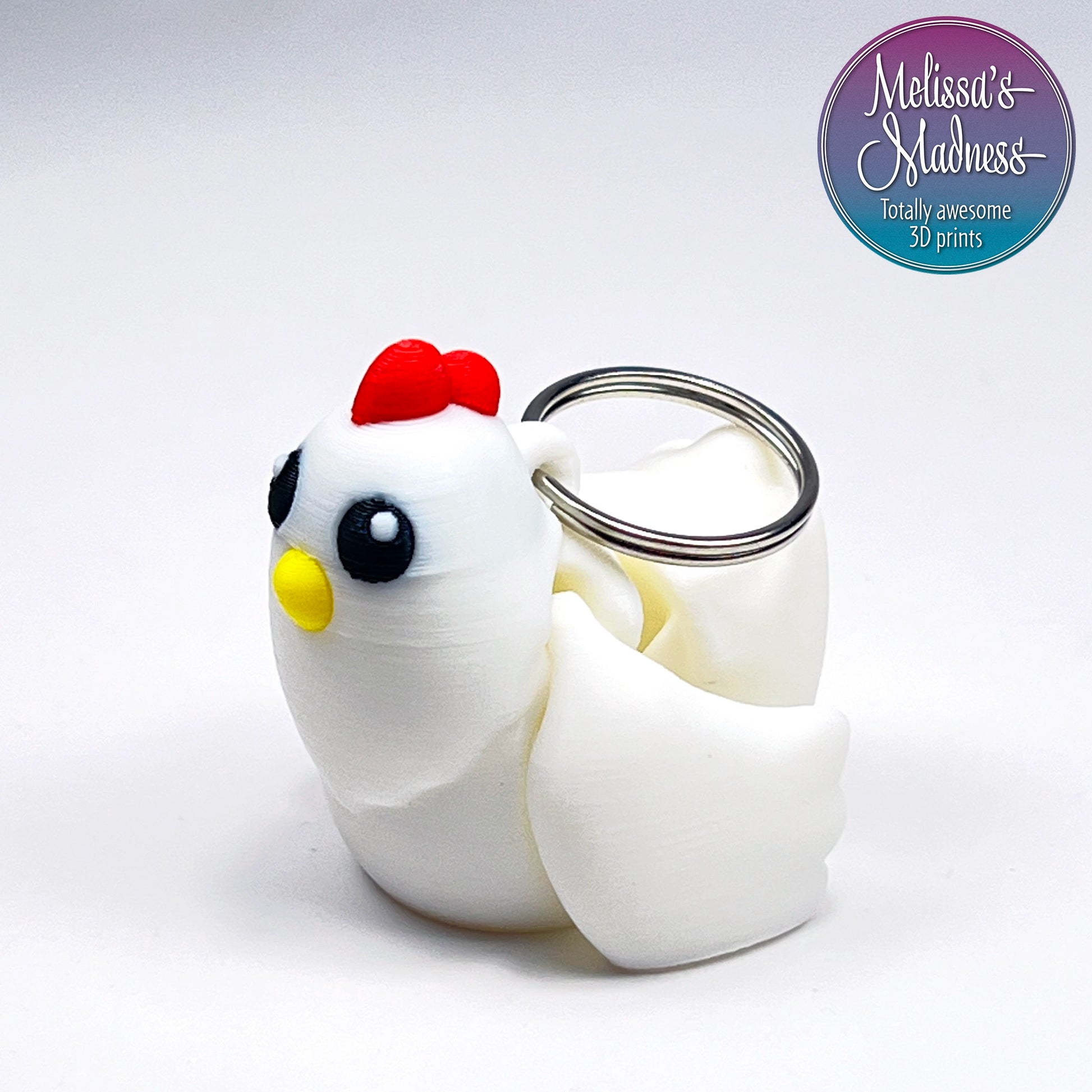 Cute Chicken Chunky Keychain in White Sustainable 3D Printed Collectible Biodegradable Material Hydropower
