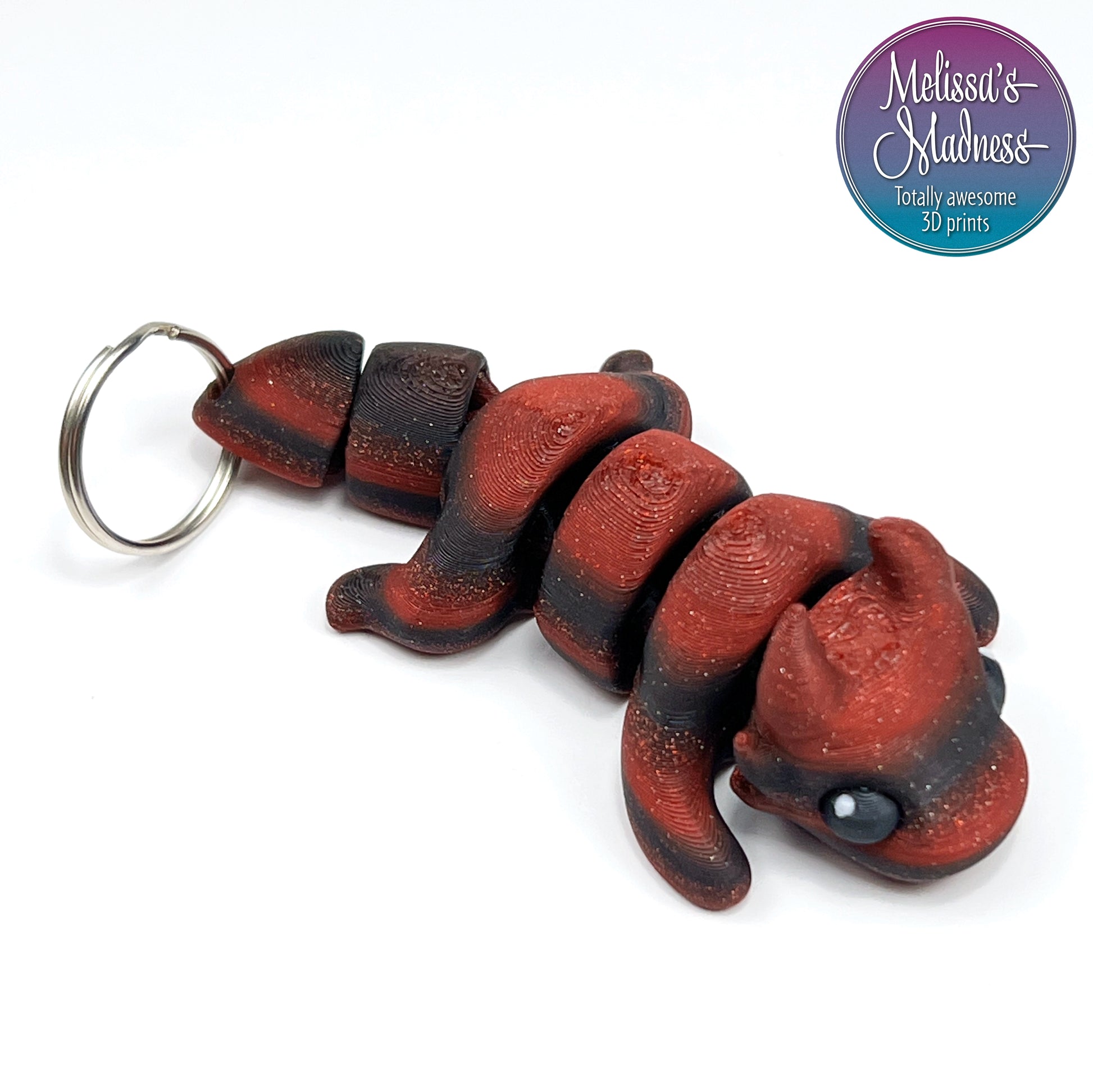 3D Printed Articulated Cute Dragon Chunky Keychain in Embers Flexi Movement Collectible Figurine