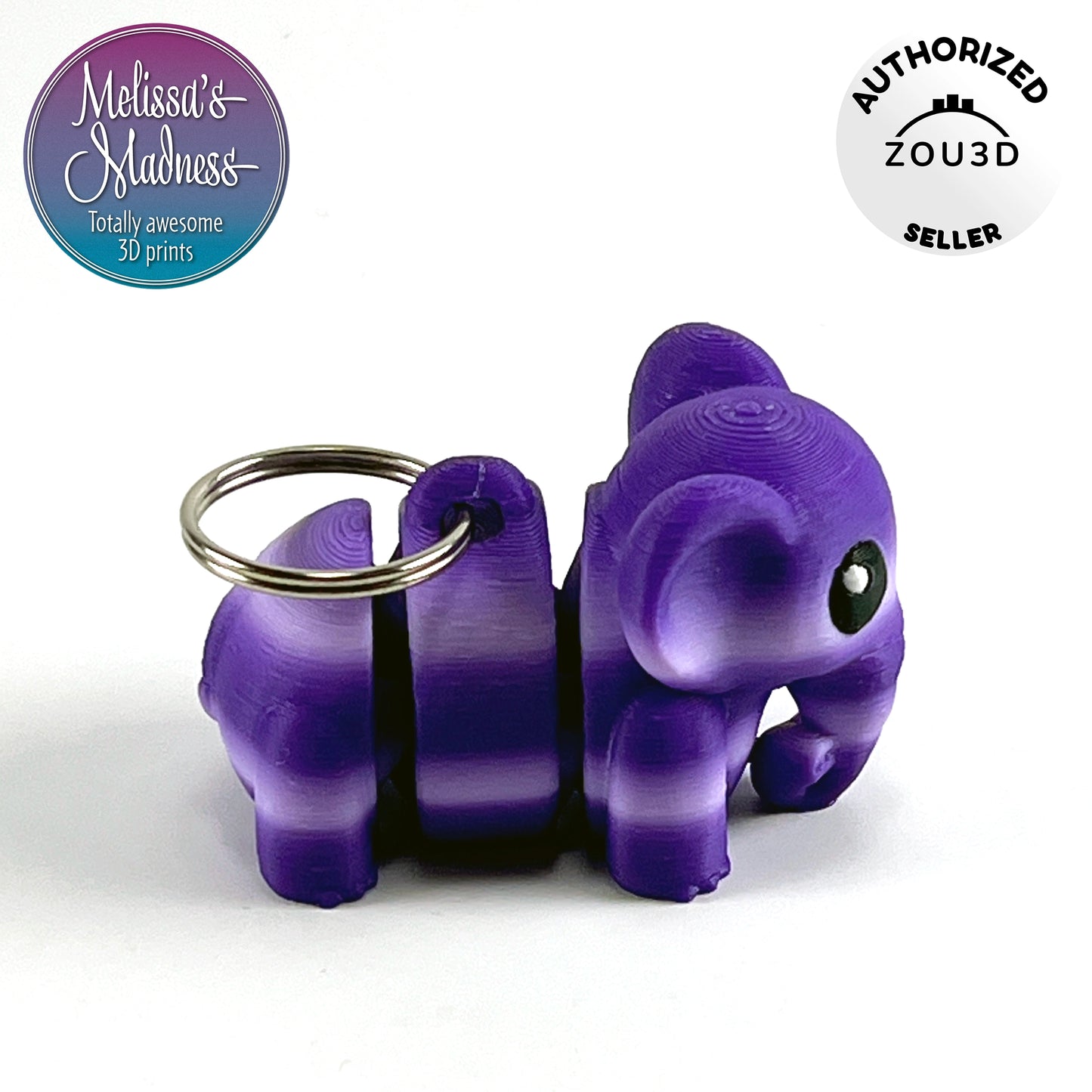 Cute Elephant Keychain in Purple Gradient