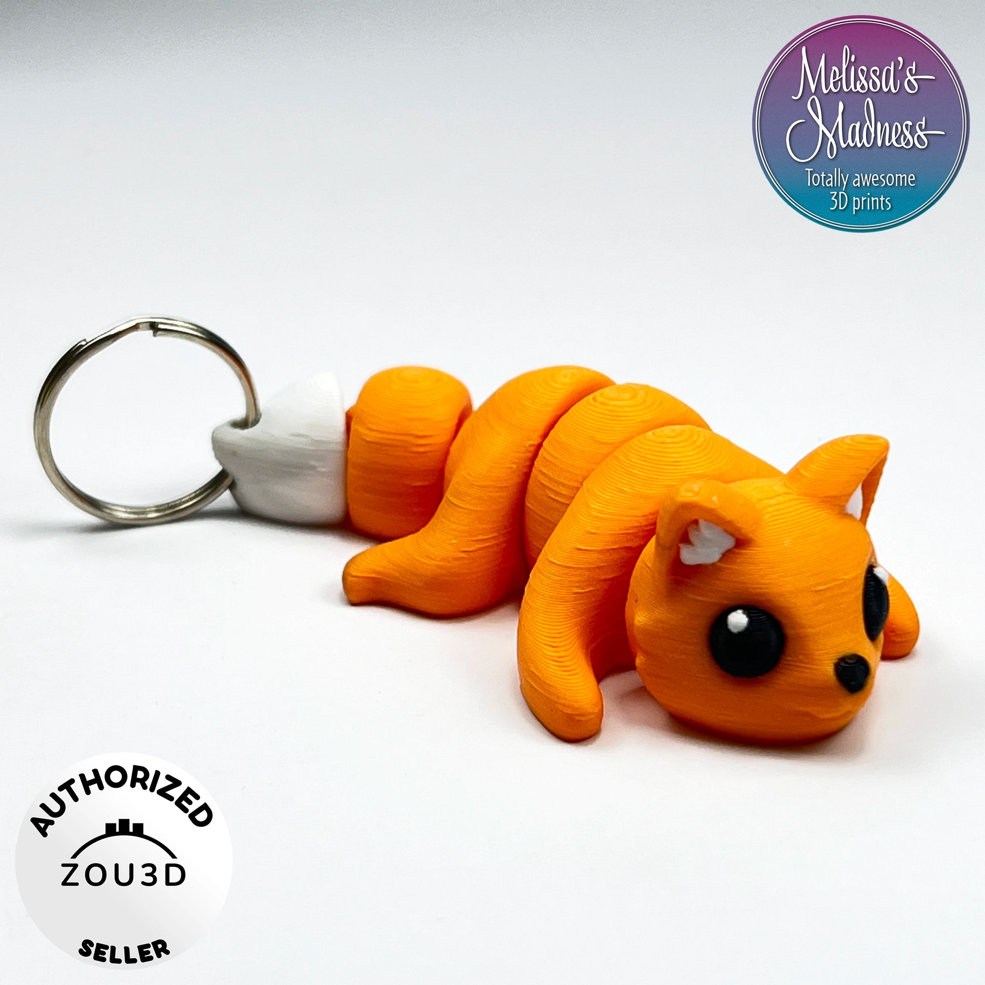 Cute Fox Chunky Keychain in Mandarin Flexible Desk Fidget Articulating 3D Printed Display Piece