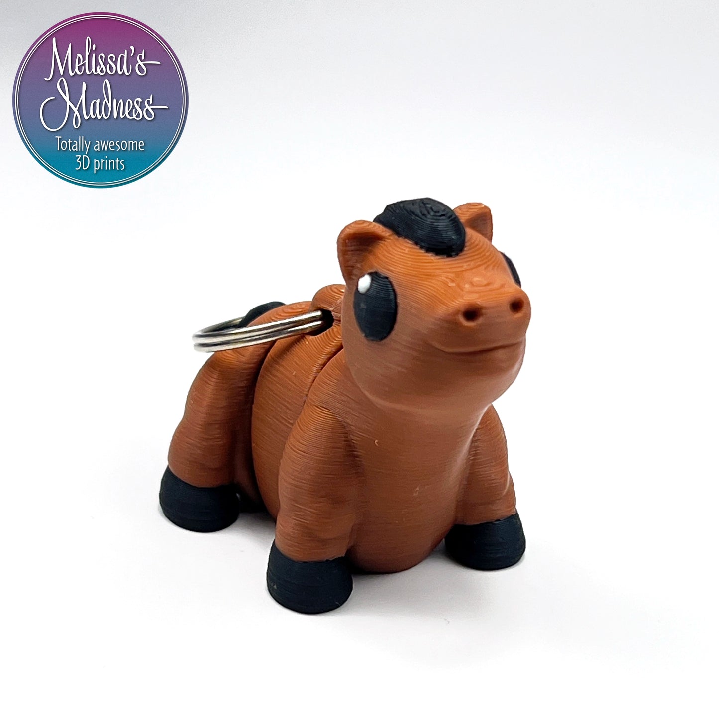 Articulated Cute Horse Chunky Keychain in Brown & Black Handcrafted Made in Montana Small Business 3D Printed