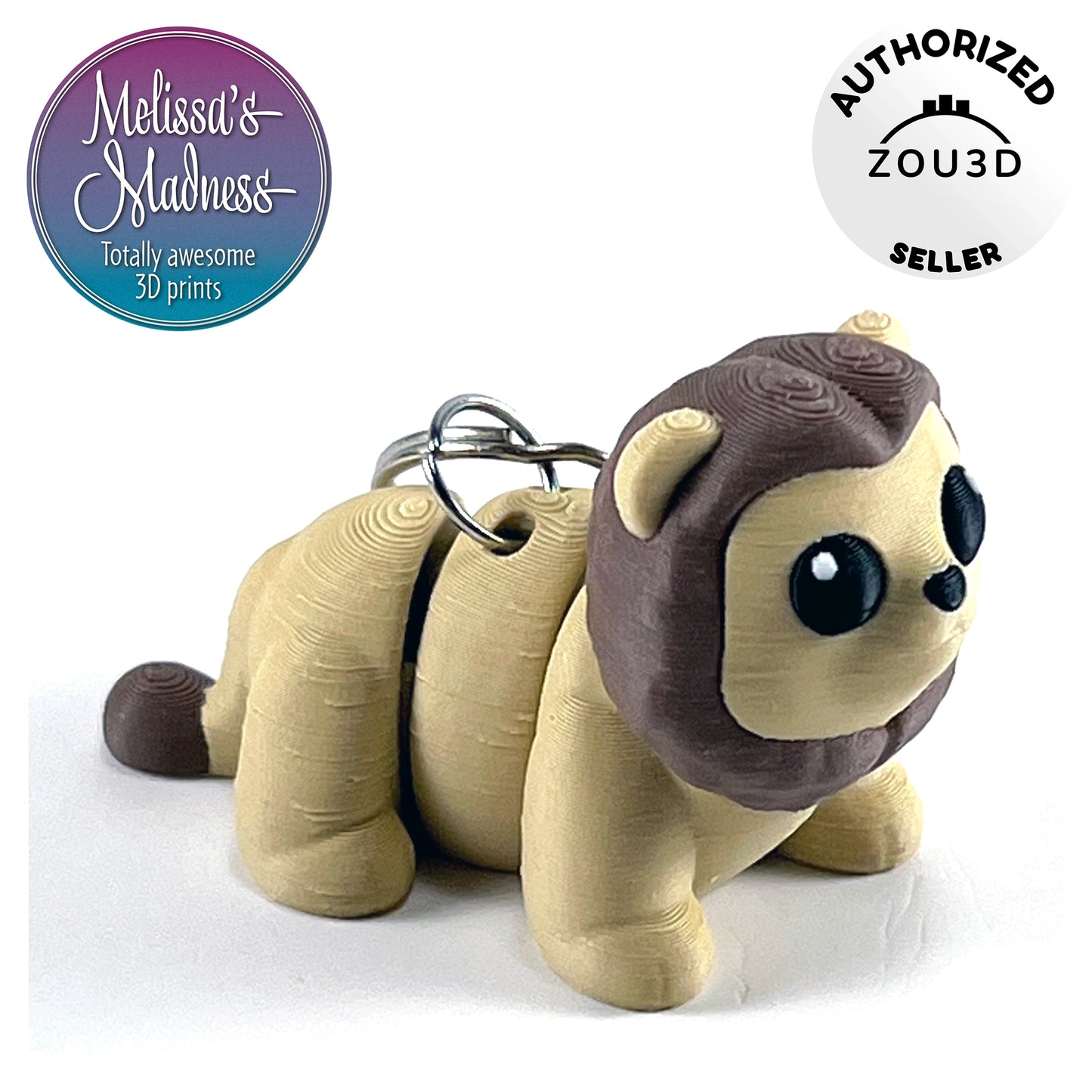 Cute Lion Keychain in Desert & Walnut