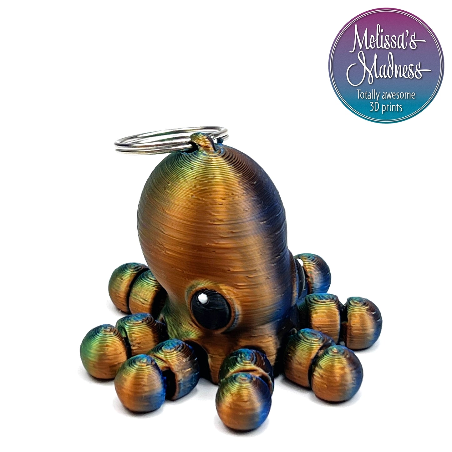 Articulated Tiny Octopus Chunky Keychain in Orange+Green+Blue Shifting Museum Store Wholesale Supplier Figurine