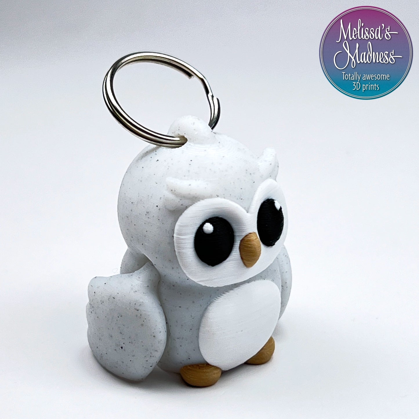 Cute Owl Chunky Keychain in Vanilla Chip & Caramel 3D Printed Articulating Flexi Collector Item Movement