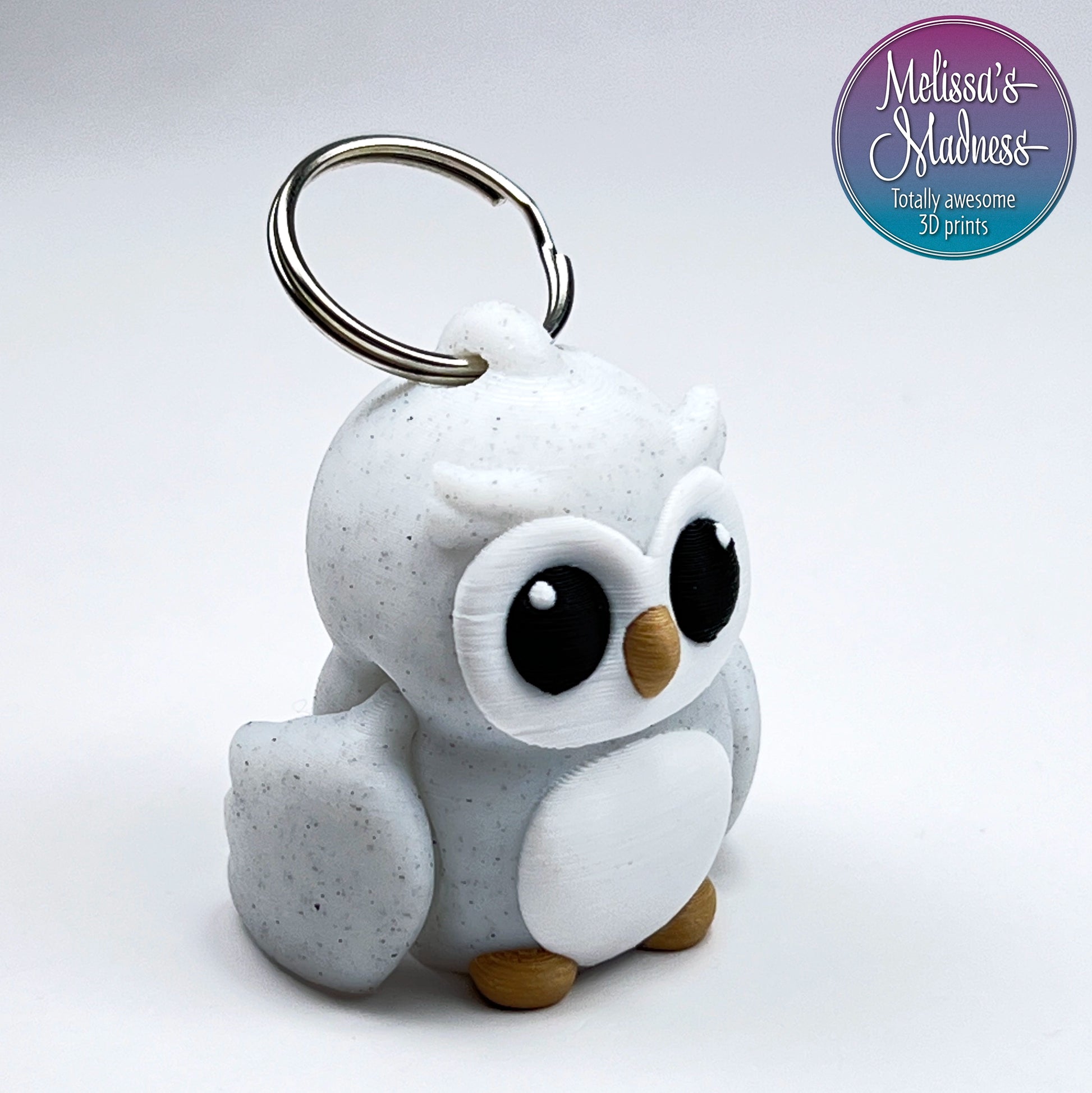 Cute Owl Chunky Keychain in Vanilla Chip & Caramel 3D Printed Articulating Flexi Collector Item Movement