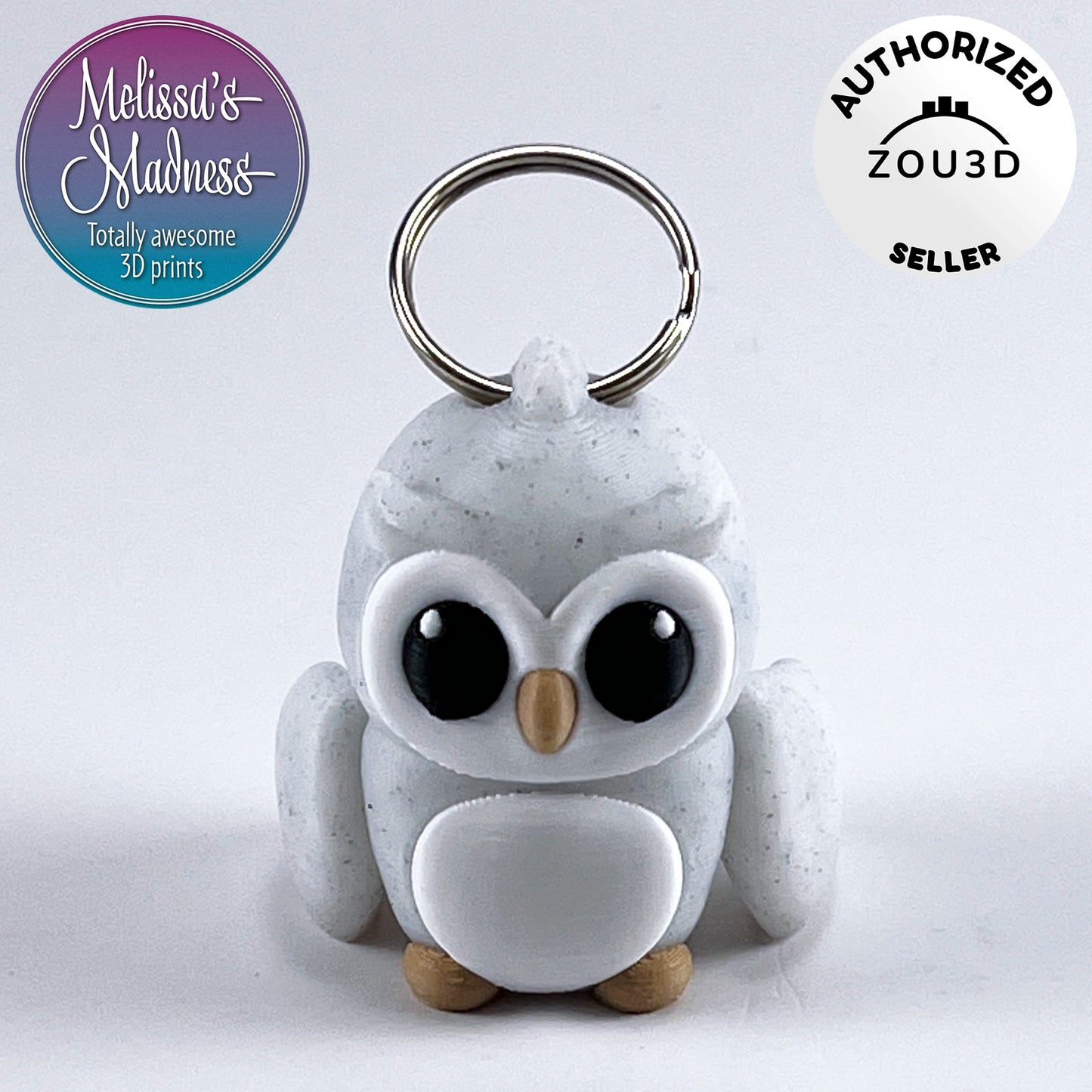 Cute Owl Chunky Keychain in Vanilla Chip & Caramel Made in Montana Woman-Owned Handcrafted Articulated Figurine