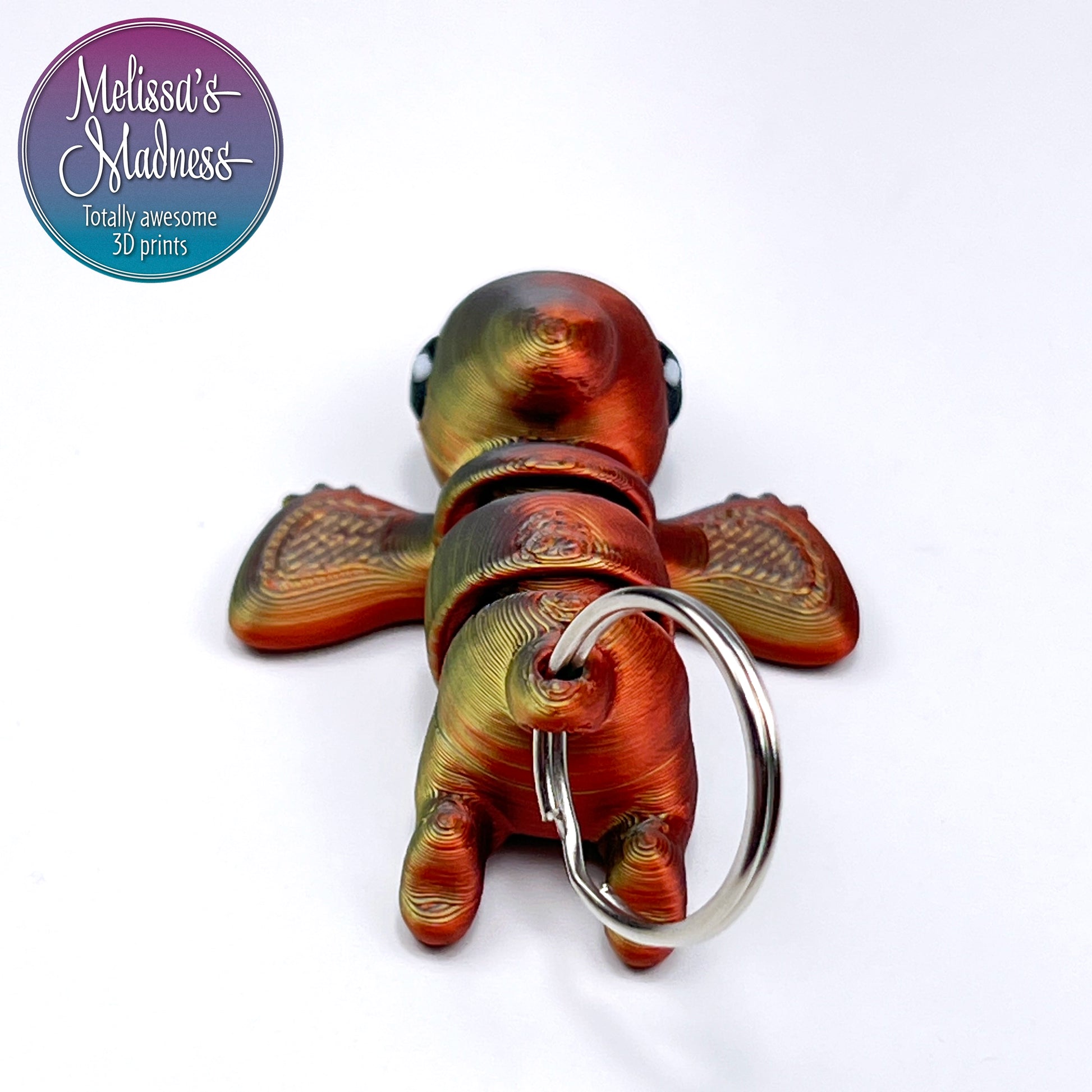 Flexi Cute Pterodactyl Chunky Keychain in Gold+Copper+Black Shifting Articulated Desk Fidget Display Piece 3D Printed