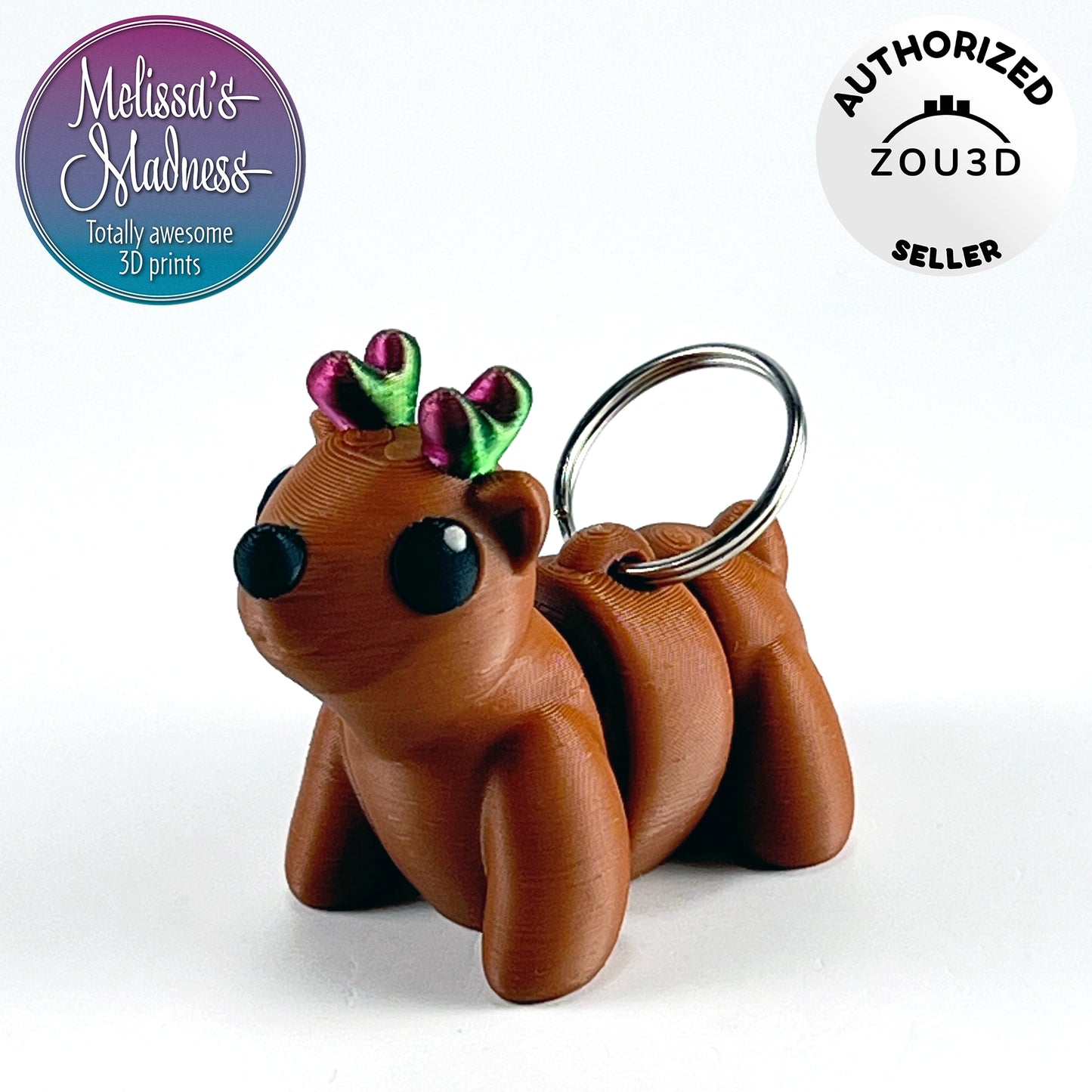 Cute Reindeer Keychain in Brown & Red+Green Shifting