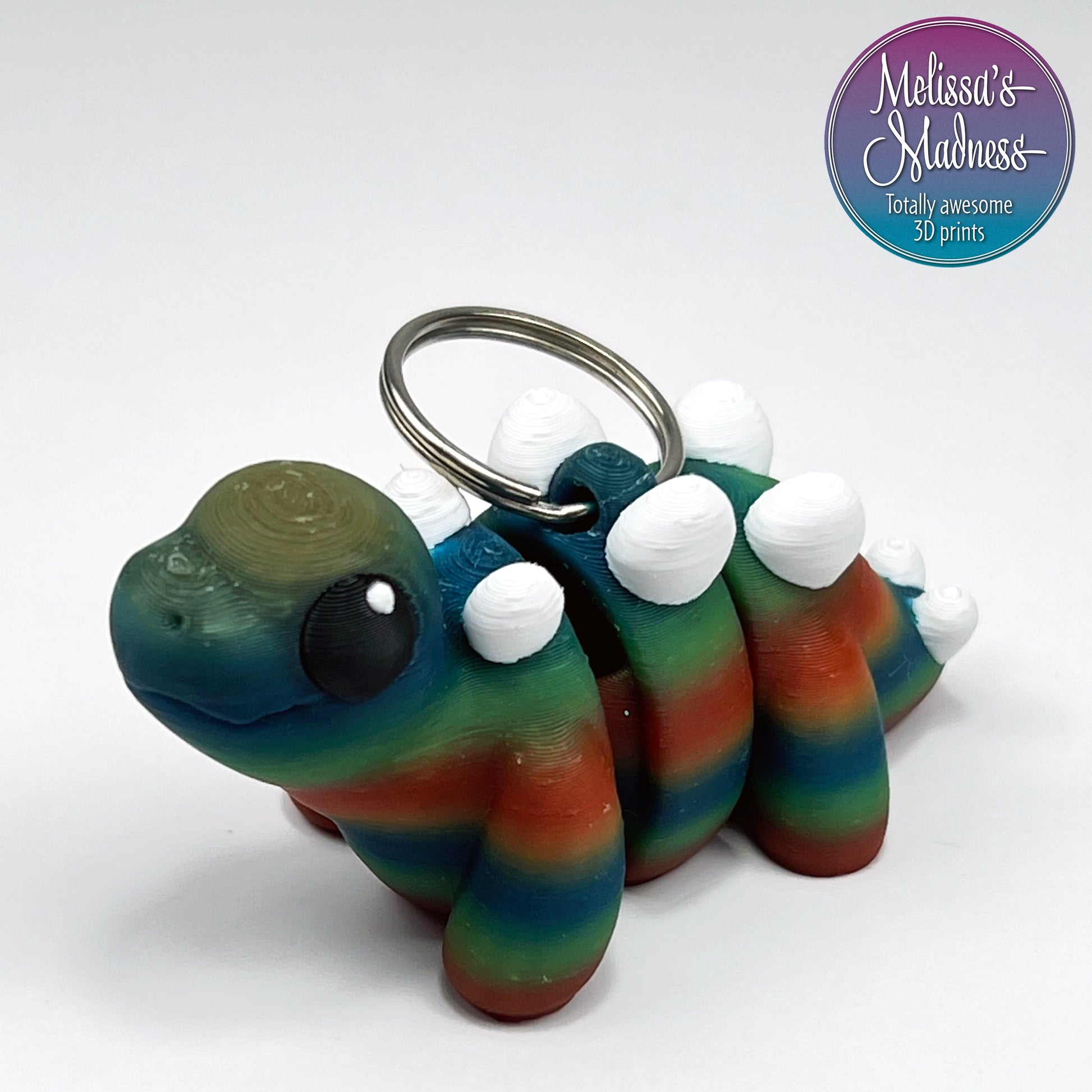 3D Printed Cute Stegosaurus Chunky Keychain in Elements Hydropower Made Biodegradable PLA Eco-Friendly