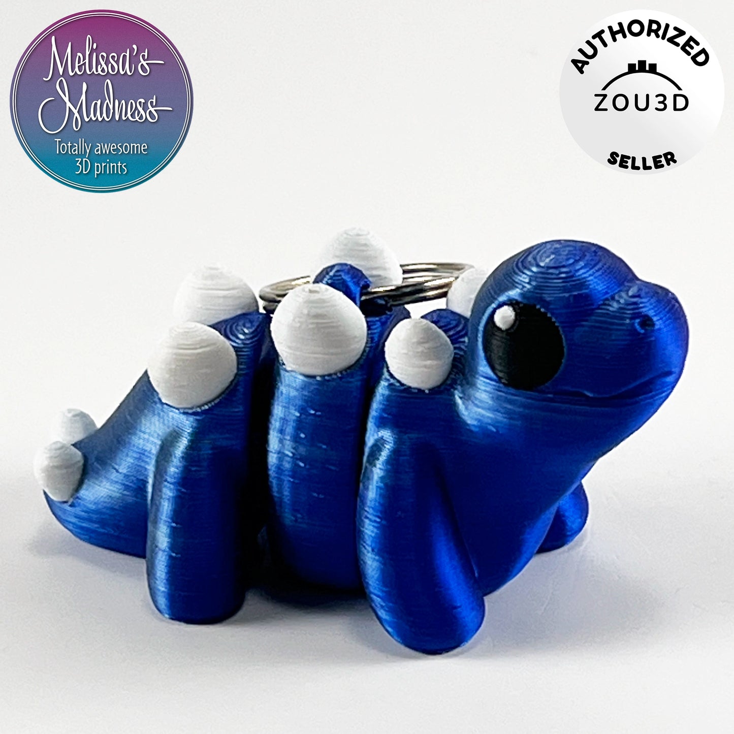 Cute Stegosaurus Chunky Keychain in Blue+Silver Shifting Articulated Figurine Wholesale Museum Gift Shop Display