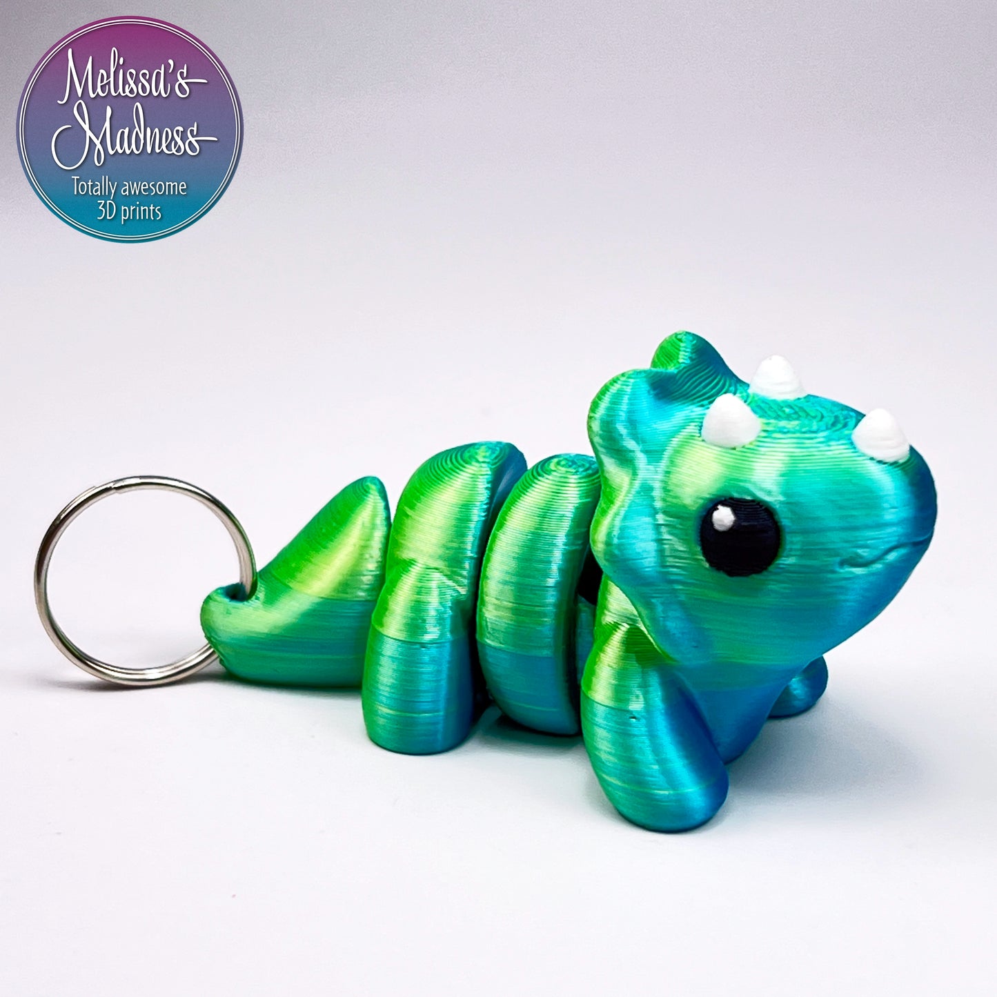 Articulated Cute Triceratops Chunky Keychain in Yellow+Blue Shifting Eco-Friendly 3D Printed Biodegradable PLA