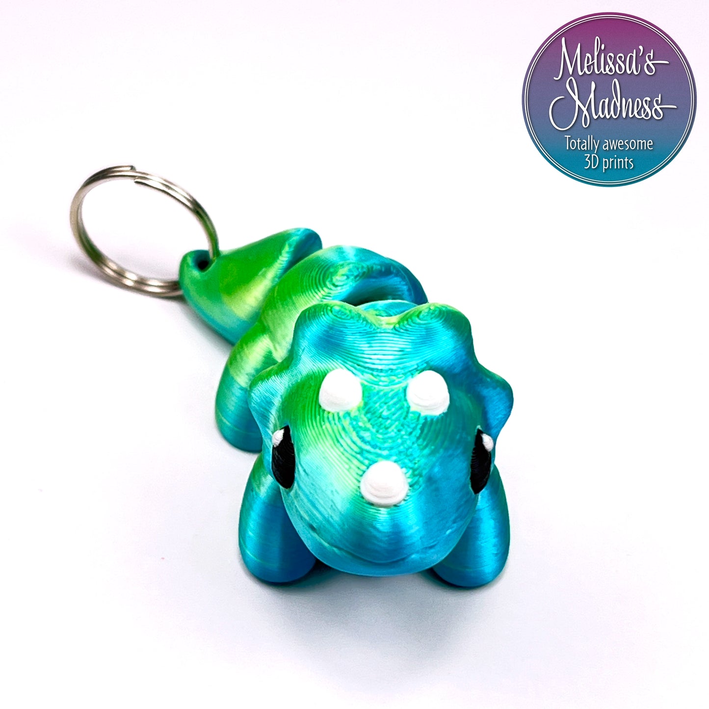 Cute Triceratops Chunky Keychain in Yellow+Blue Shifting Flexi Model Museum Gift Shop Wholesale 3D Printed