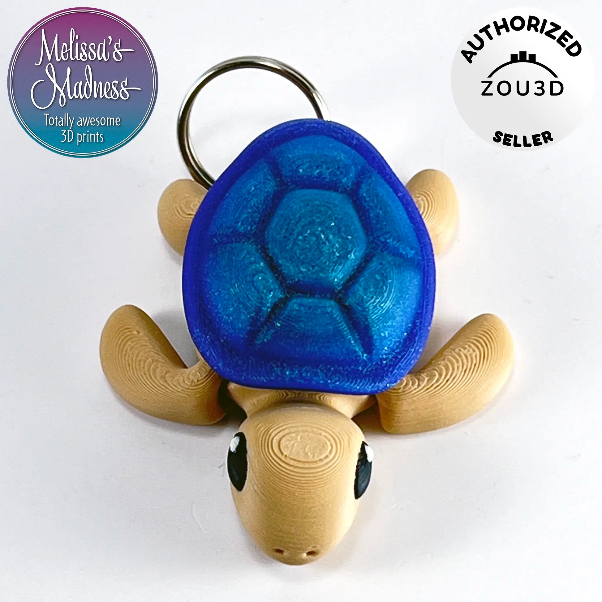 Cute Turtle Keychain in Latte & Shimmer Rainbow