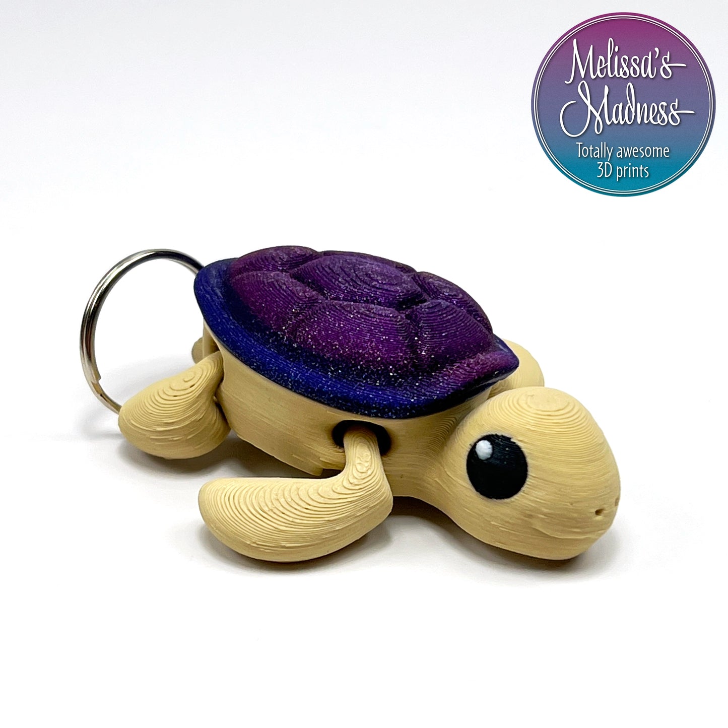 Flex Cute Turtle Chunky Keychain in Desert & Glittering Galaxy 3D Printed Articulating Desk Fidget Collector Item