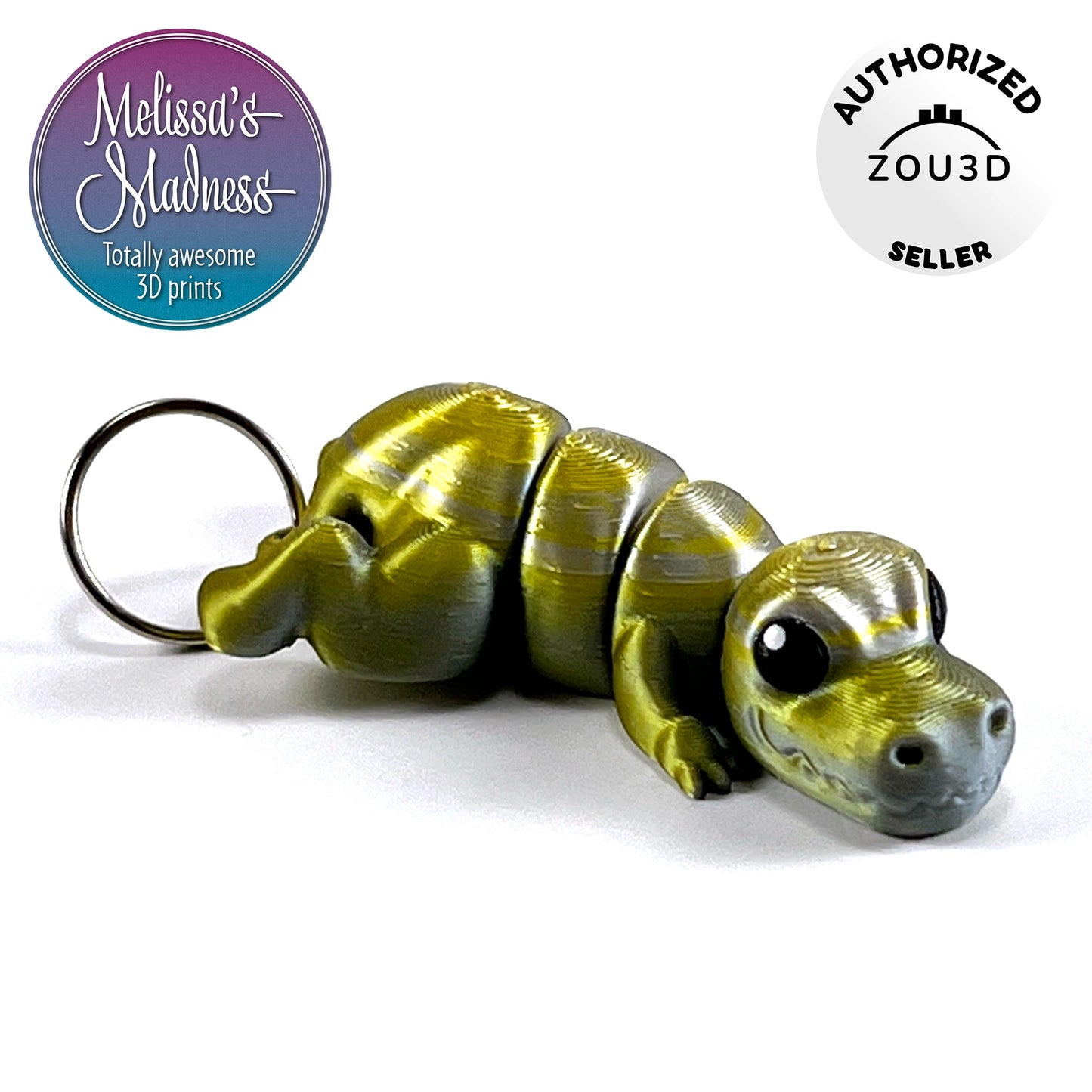 Cute Tyrannosaurus Rex Chunky Keychain in Silver+Gold Shifting Biodegradable 3D Printed Figurine Eco-Friendly Bioplastic