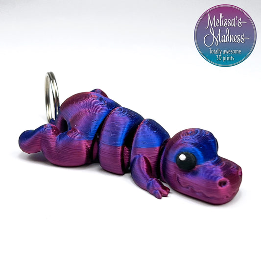 Articulated Cute Tyrannosaurus Rex Chunky Keychain in Red+Blue Shifting Articulated Collectible Flexible Fidget 3D Printed Display