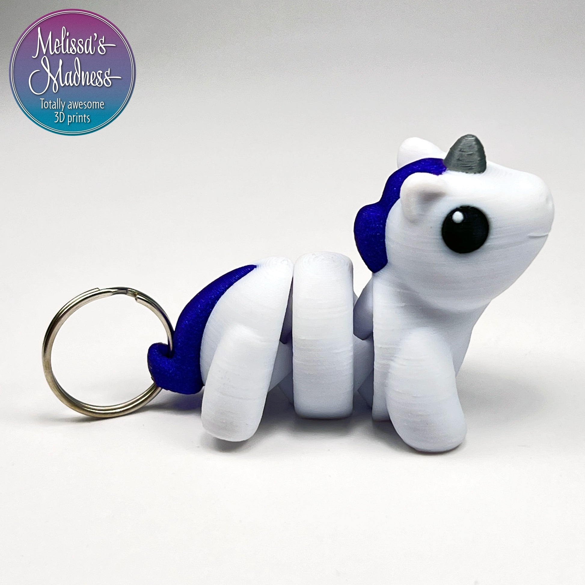 Cute Unicorn Chunky Keychain in White, White's Brew, & Silver Flexi Figurine Wholesale Gift Shop Display Piece