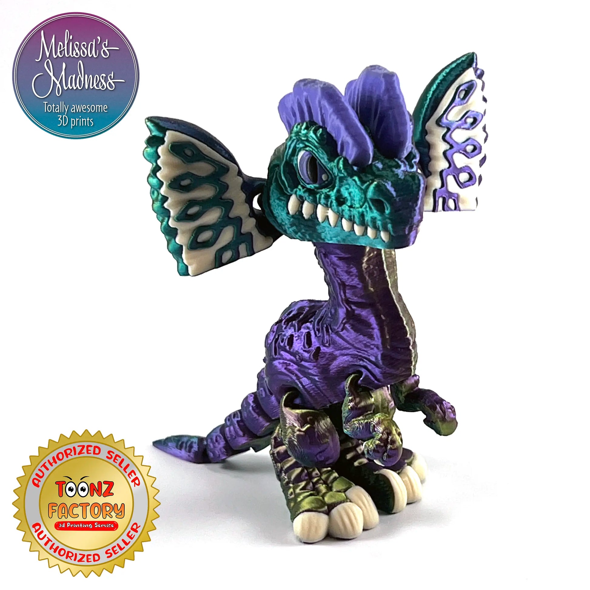 Dilophosaurus in Dark Green+Purple+Gold Shifting & Purple