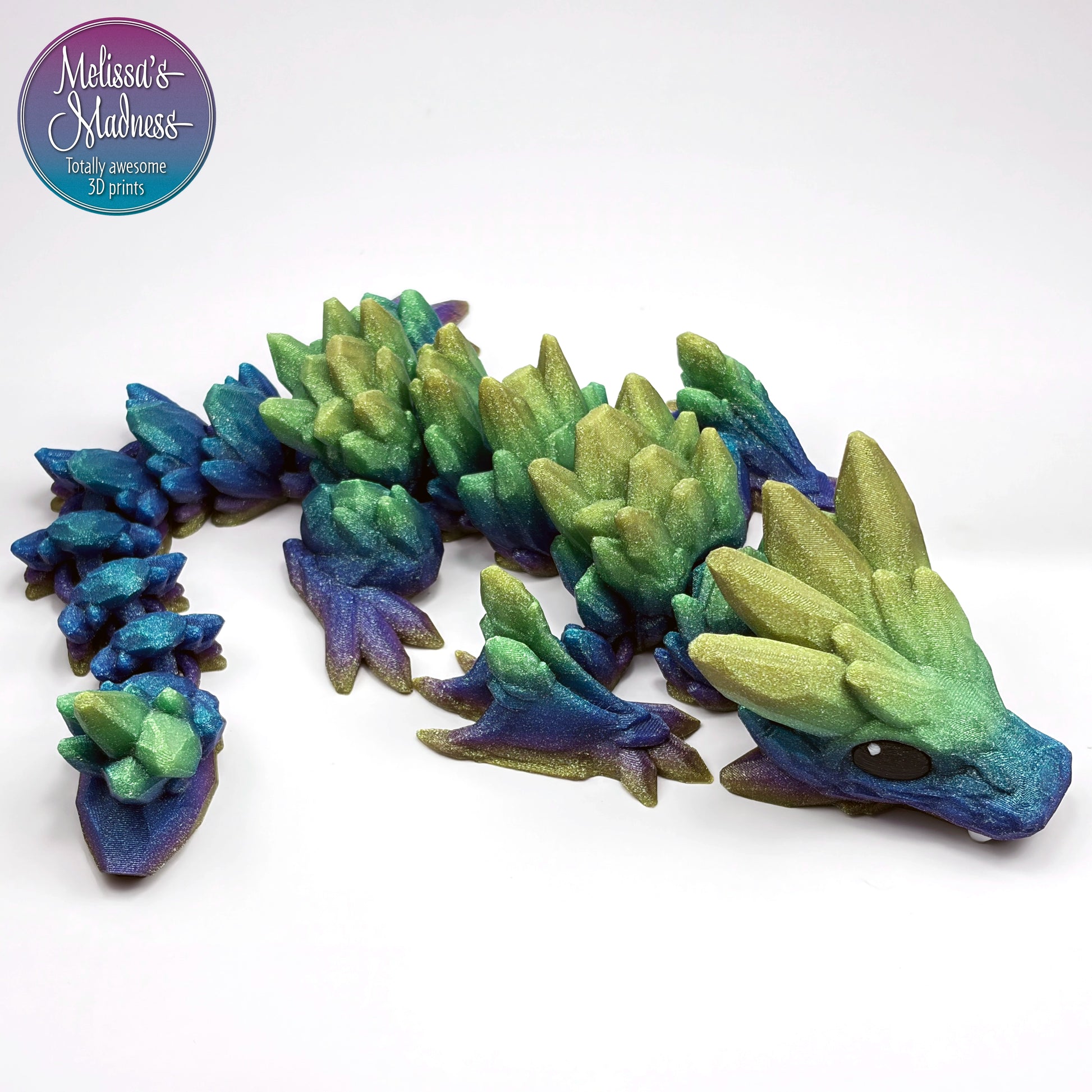 Gemstone Baby Wyvern in Twinkle Chameleon flexi figurine sustainable bioplastic hydropower made