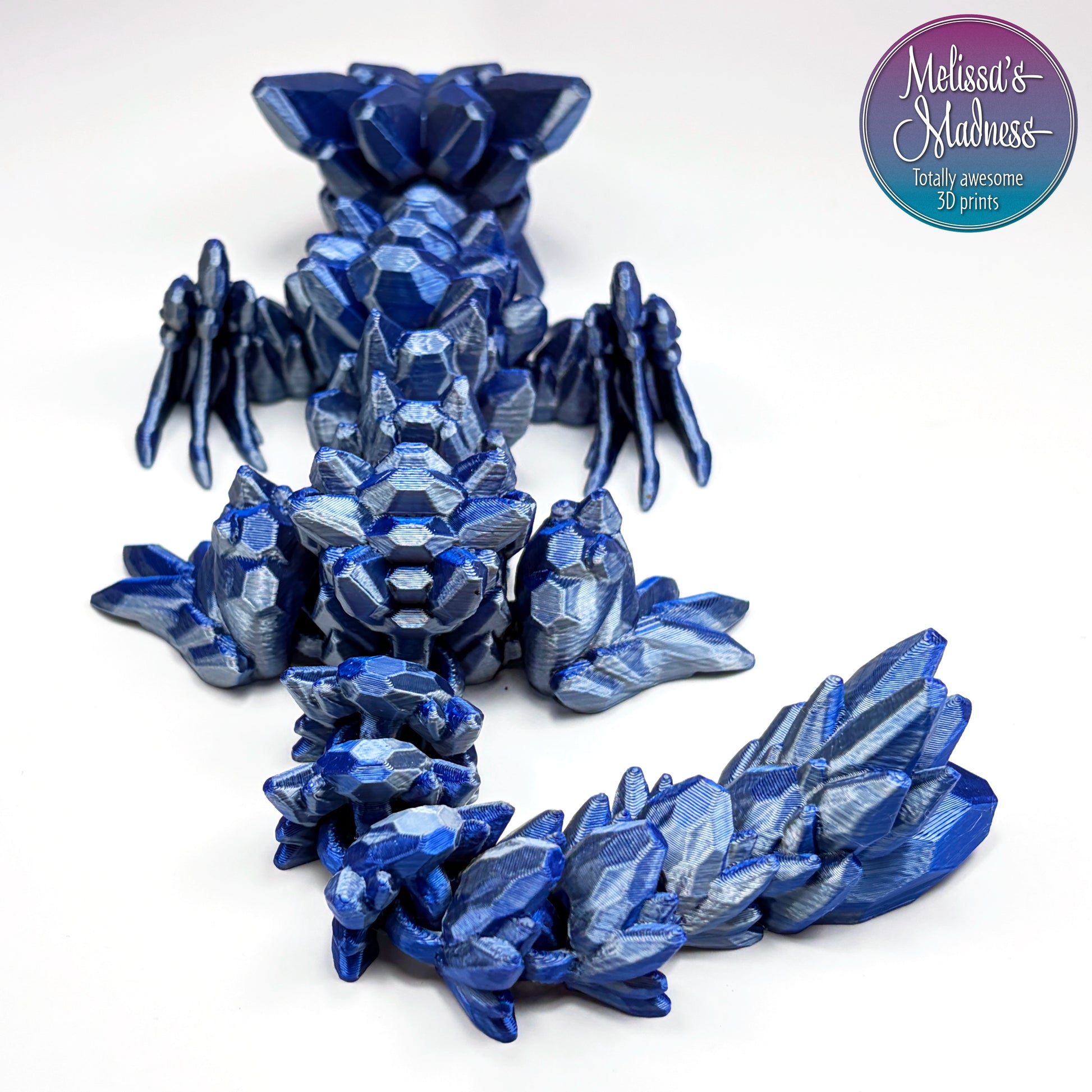 Gemstone Baby Wyvern in Blue+Silver Shifting sustainable 3D printed collectible biodegradable material hydropower
